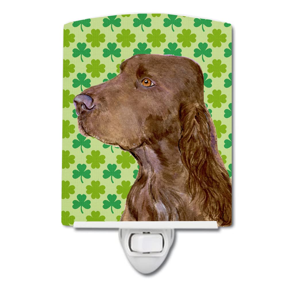 Caroline'S Treasures Ss4456Cnl Field Spaniel St. Patrick'S Day Shamrock Portrait Ceramic Night Light Compact, Ul-Certified, Ideal For Bedroom, Bathroom, Nursery, Hallway, Kitchen, 6X4X3, Multicolor