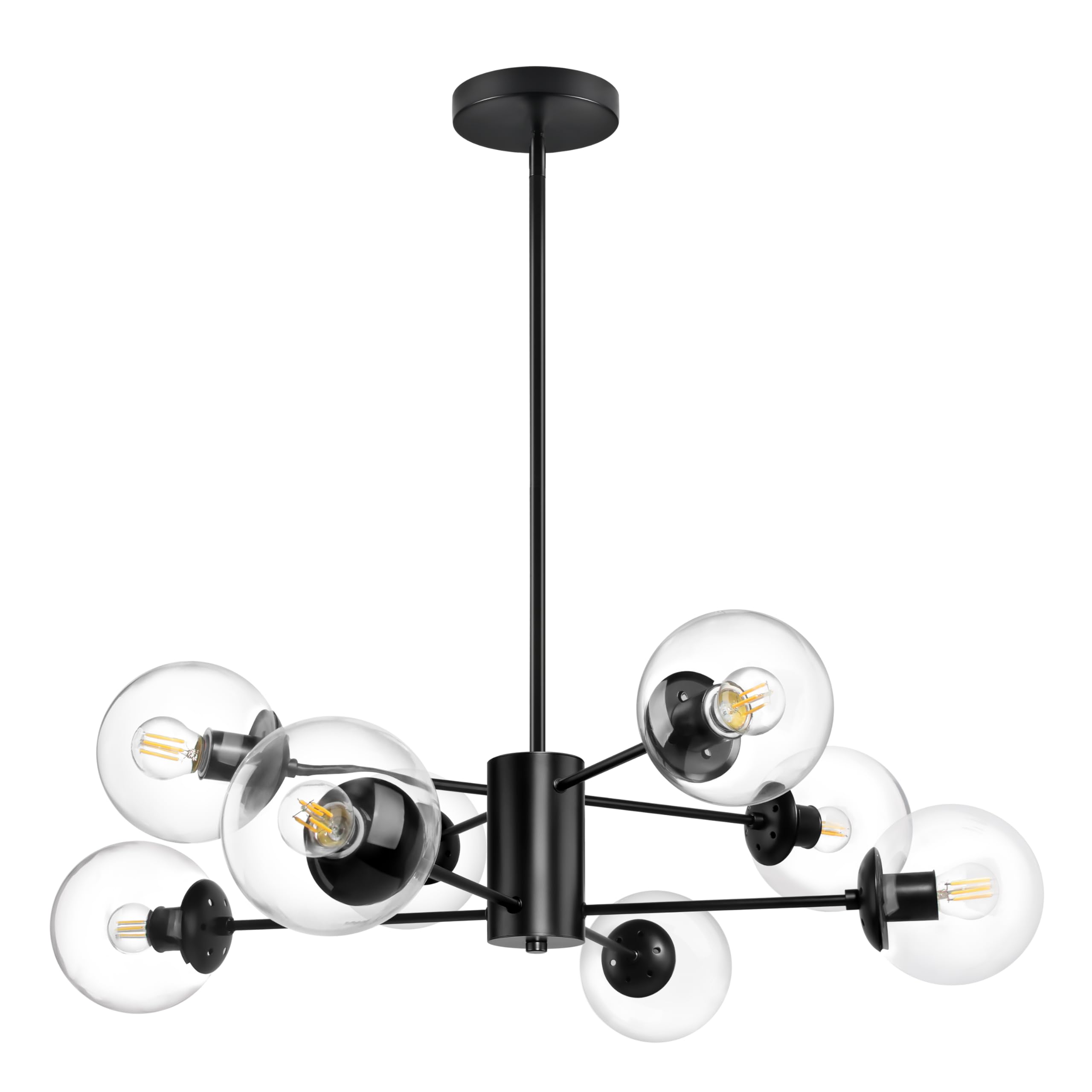 Bagood 8-Light Globe Sputnik Chandelier Mid Century Sputnik Chandeliers Modern Black Chandelier with Clear Globe Pendant Light C