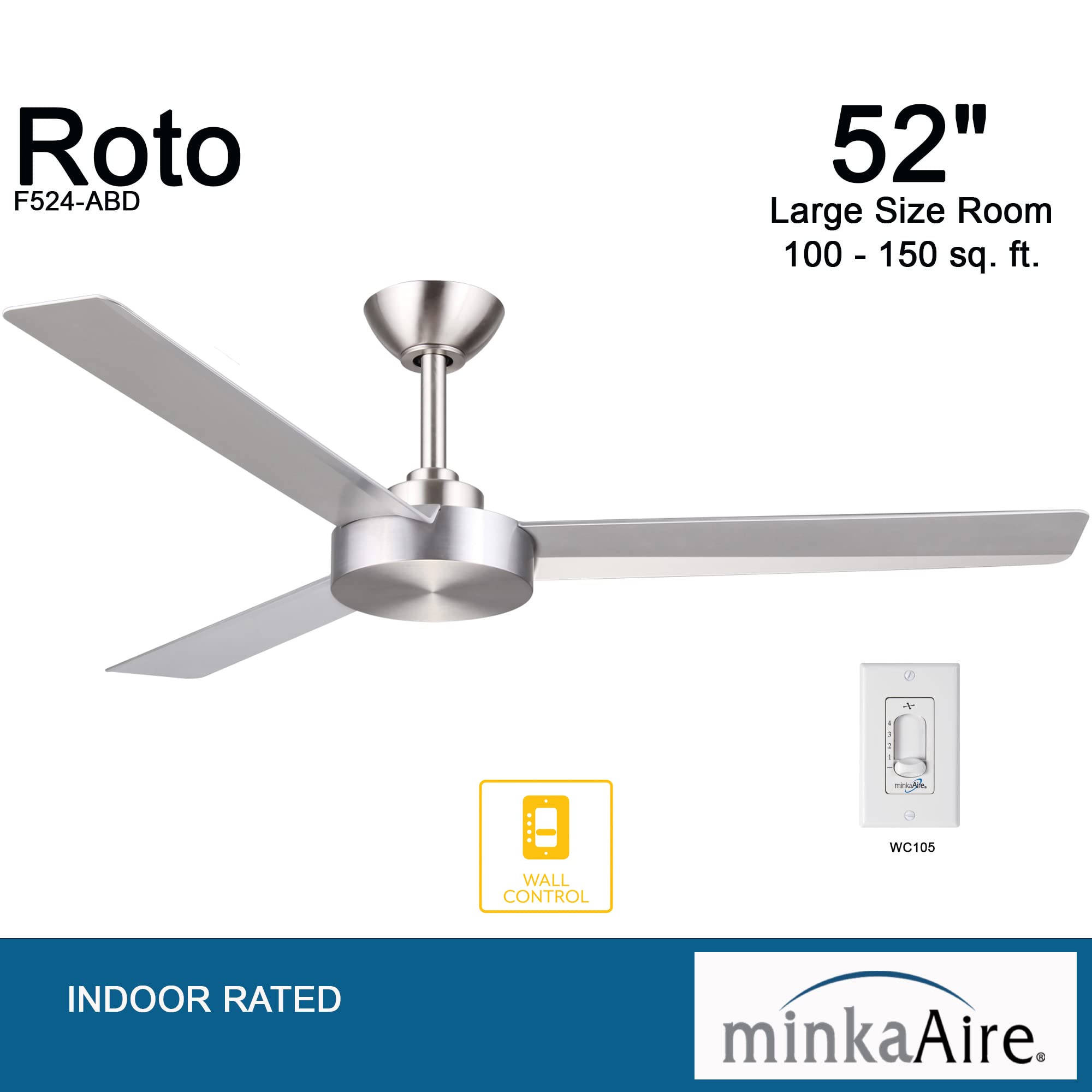 Minka-Aire F524-ABD, Roto, 52 Ceiling Fan, Brushed Aluminum