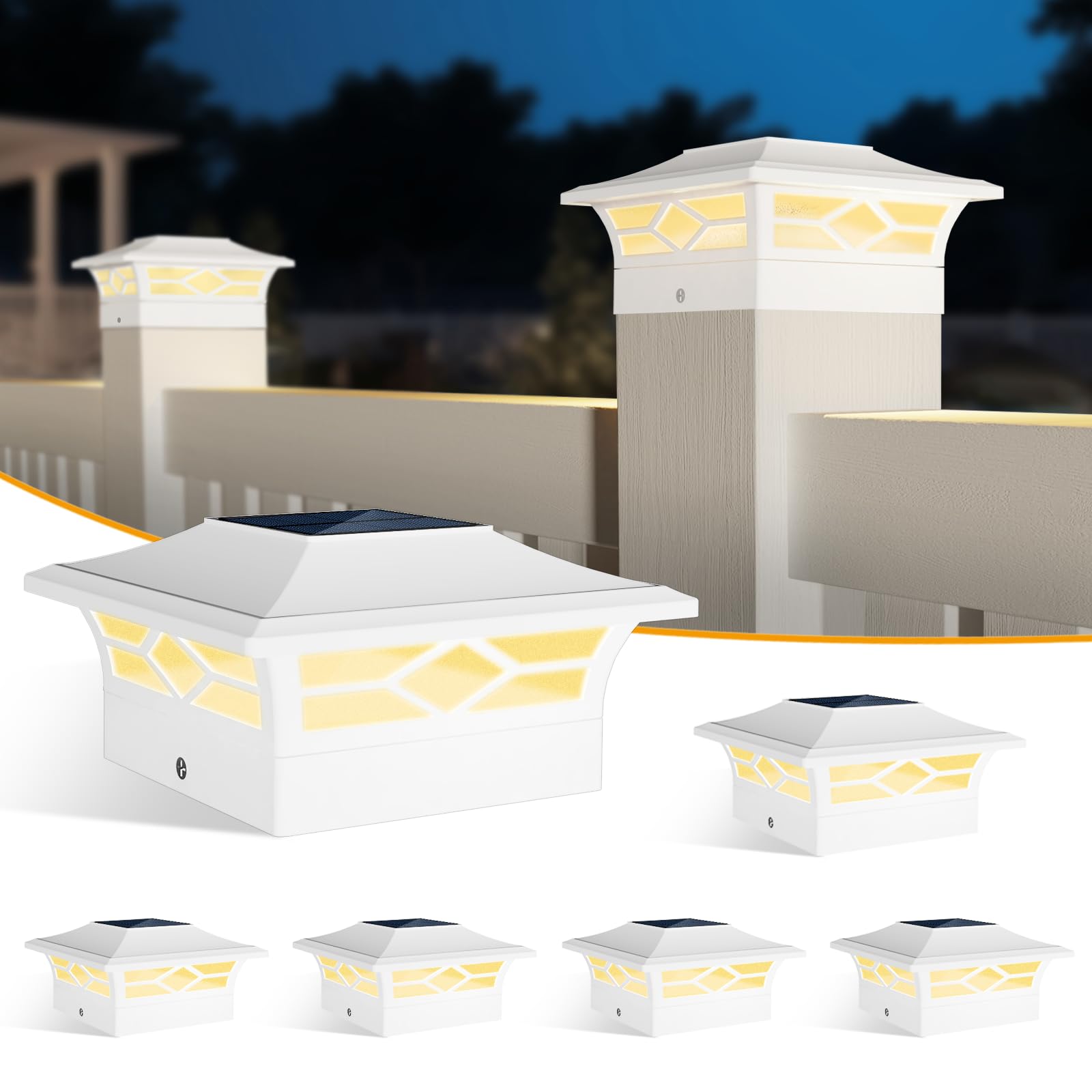 Jofios Solar Fence Post Lights, 4X4 Solar Post Cap Lights For Vinyl Fence, Solar Deck Lights Outdoor Warm White/Cool White Light