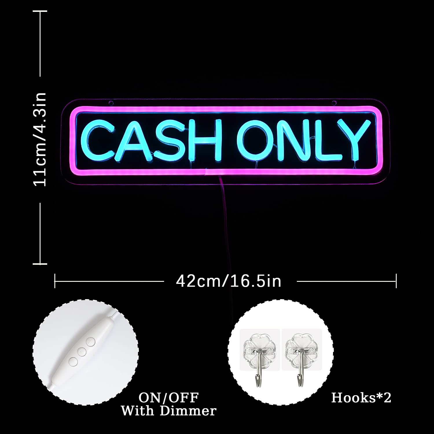 Xixkilly Neon Sign for Business - Pink Cash, LED Light, 16.5inx5.9in, Plastic