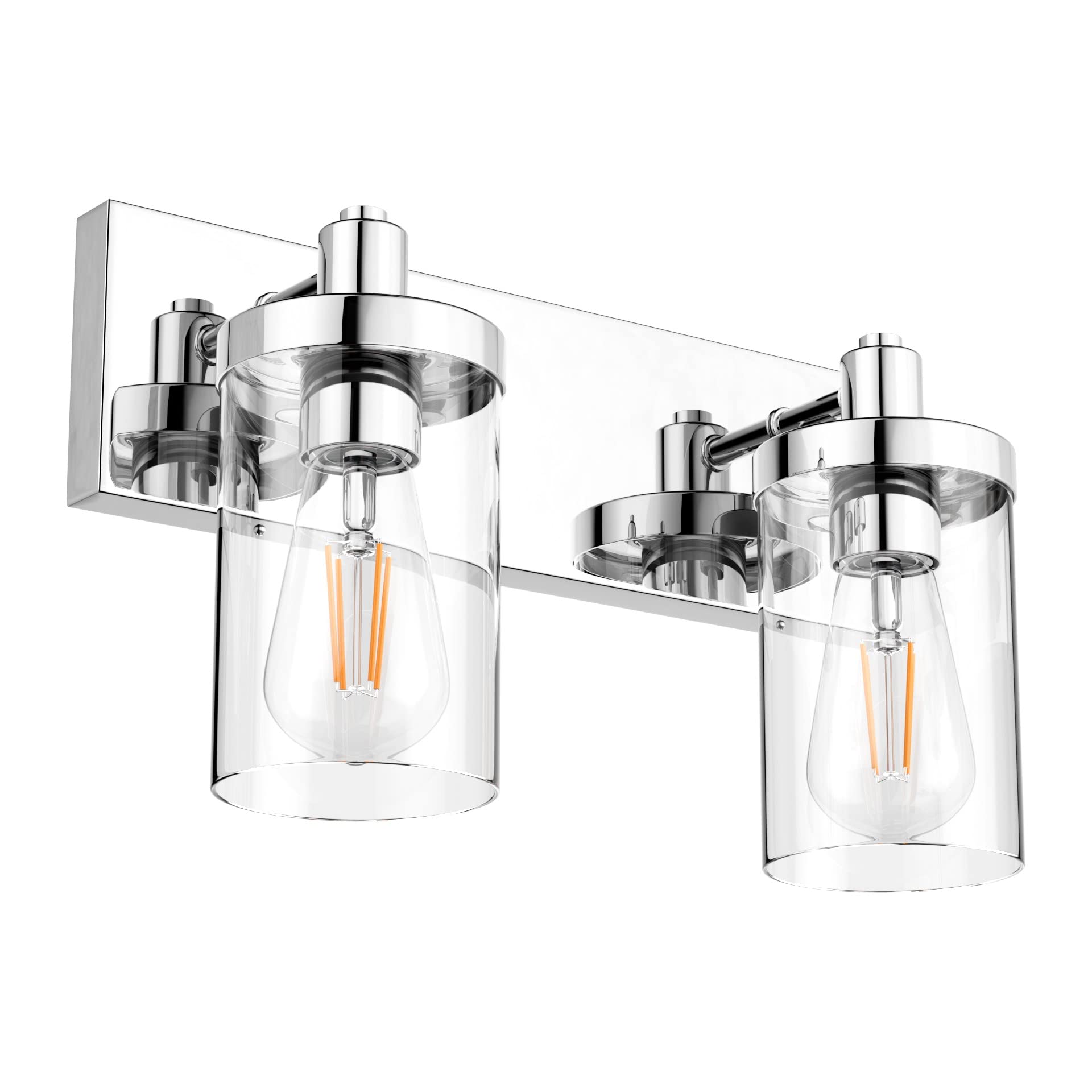 Aipsun Bathroom Vanity Light Fixture, 2-Light, Chrome, Stainless Steel, Model GW-1136, Clear Glass Shade