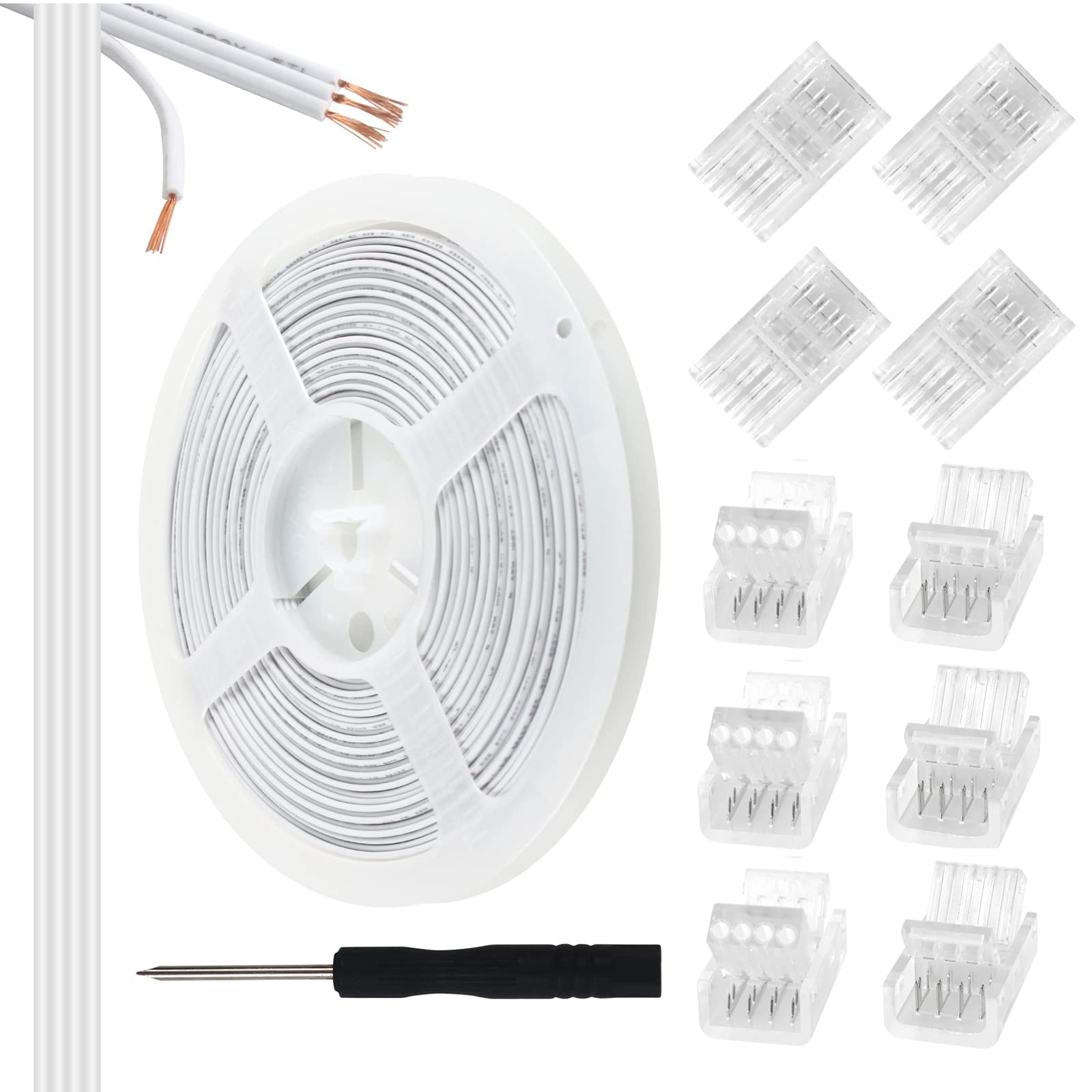 RGBZONE 10Pcs 4 Pin 10mm LED Strip Connectors and 32.8FT 4 Pin RGB Extension Cable Strip to Wire Quick Connection for 10mm Wide 