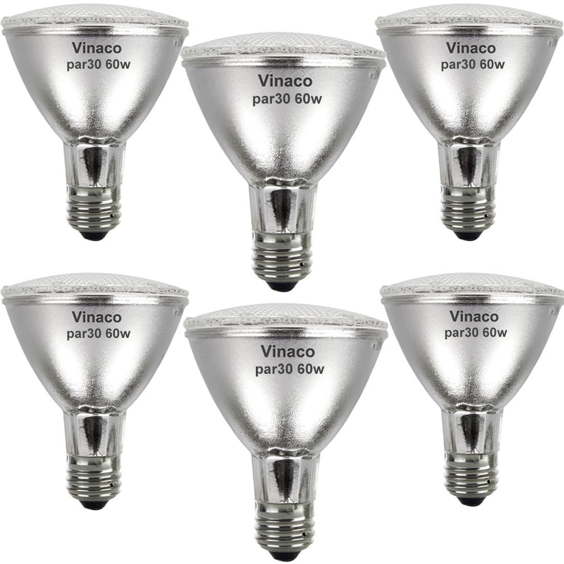 Vinaco Par30 Long Neck Halogen 60W 120V, Long Lasting 6 Pack Par30L Flood Light Bulb, Par30 Dimmable, High Output 1000Lm With Pa