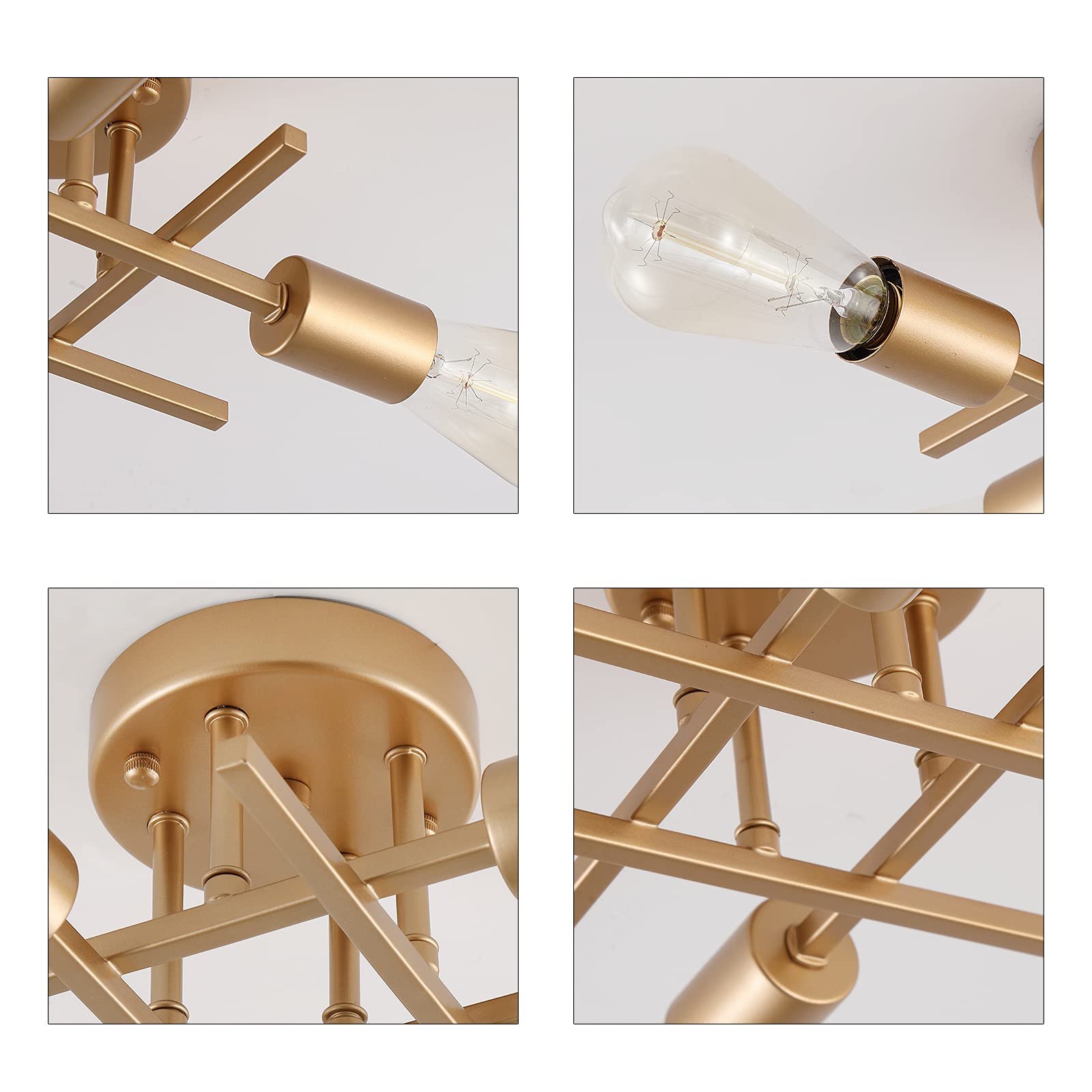 Aihying 4-Light Semi Flush Mount Ceiling Light, Gold Mid-Century Industrial Farmhouse Chandelier Light Fixtures For Hallway Entr