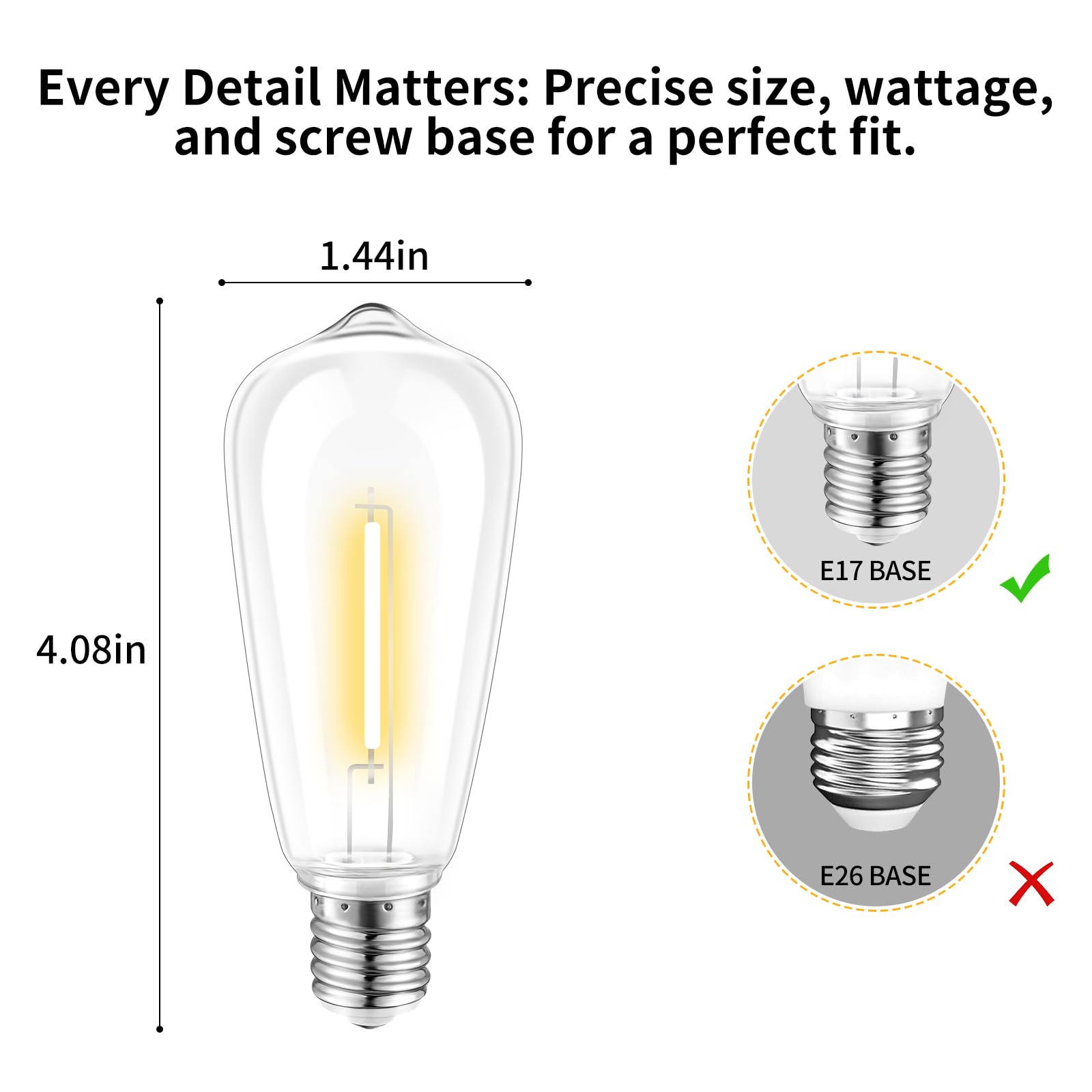 Hobbynors 25 Pack St40 Led Replacement Bulbs, Shatterproof Vintage Edison Bulbs For Outdoor String Lights, E17 Intermediate Base