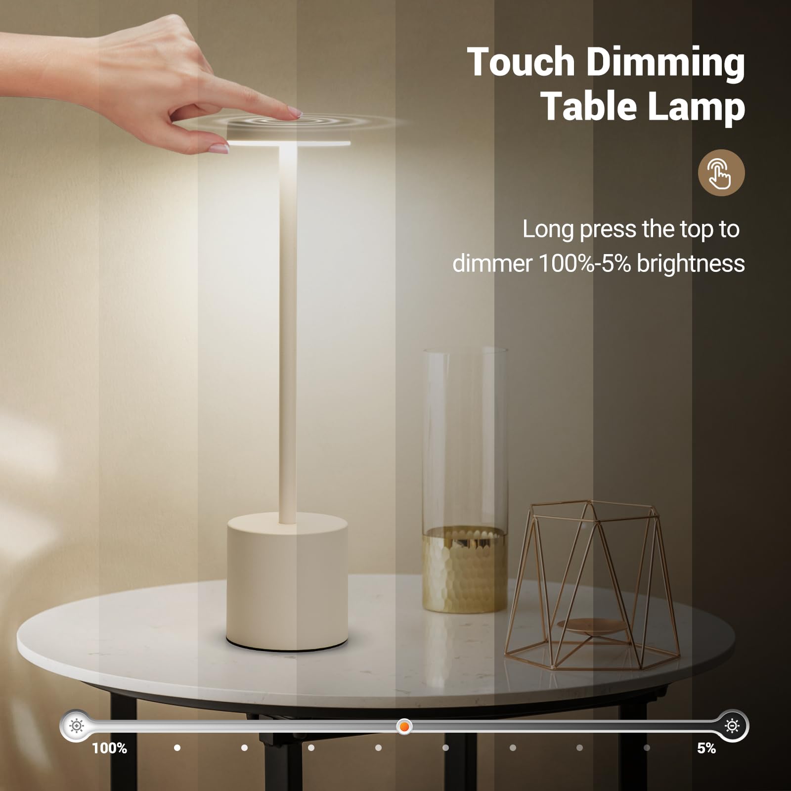 Zoopeen Cordless Table Lamp Rechargeable 5200Mah Battery Operated Touch Desk Lamp 3 Color Stepless Dimming Bedside Lamps Modern