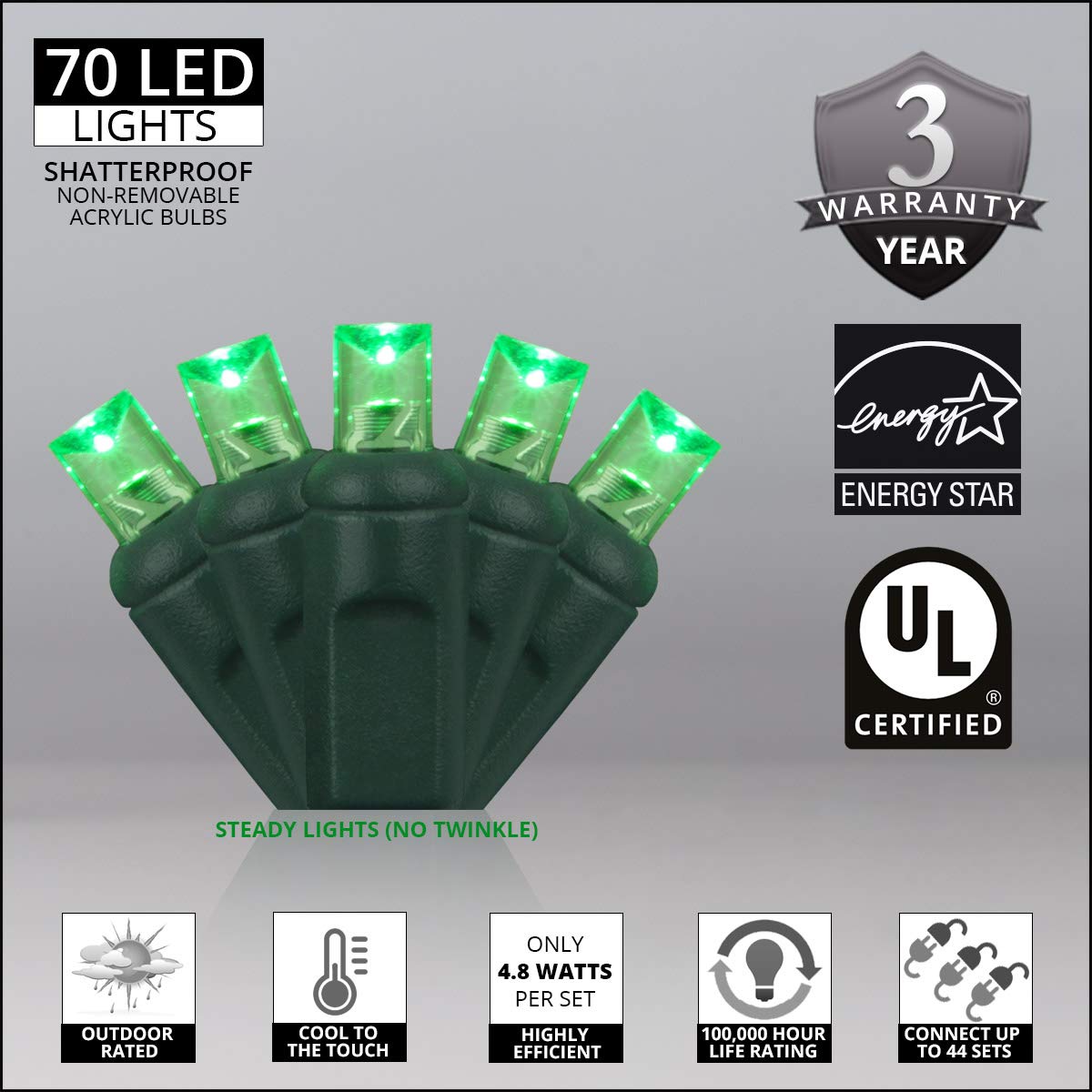 Wintergreen Lighting 70 5Mm Green Led String Lights, 24' Green Christmas Lights Led Halloween Lights St. Patricks Day Lights Holiday Lights Mini Lights Halloween Decorations Outdoor