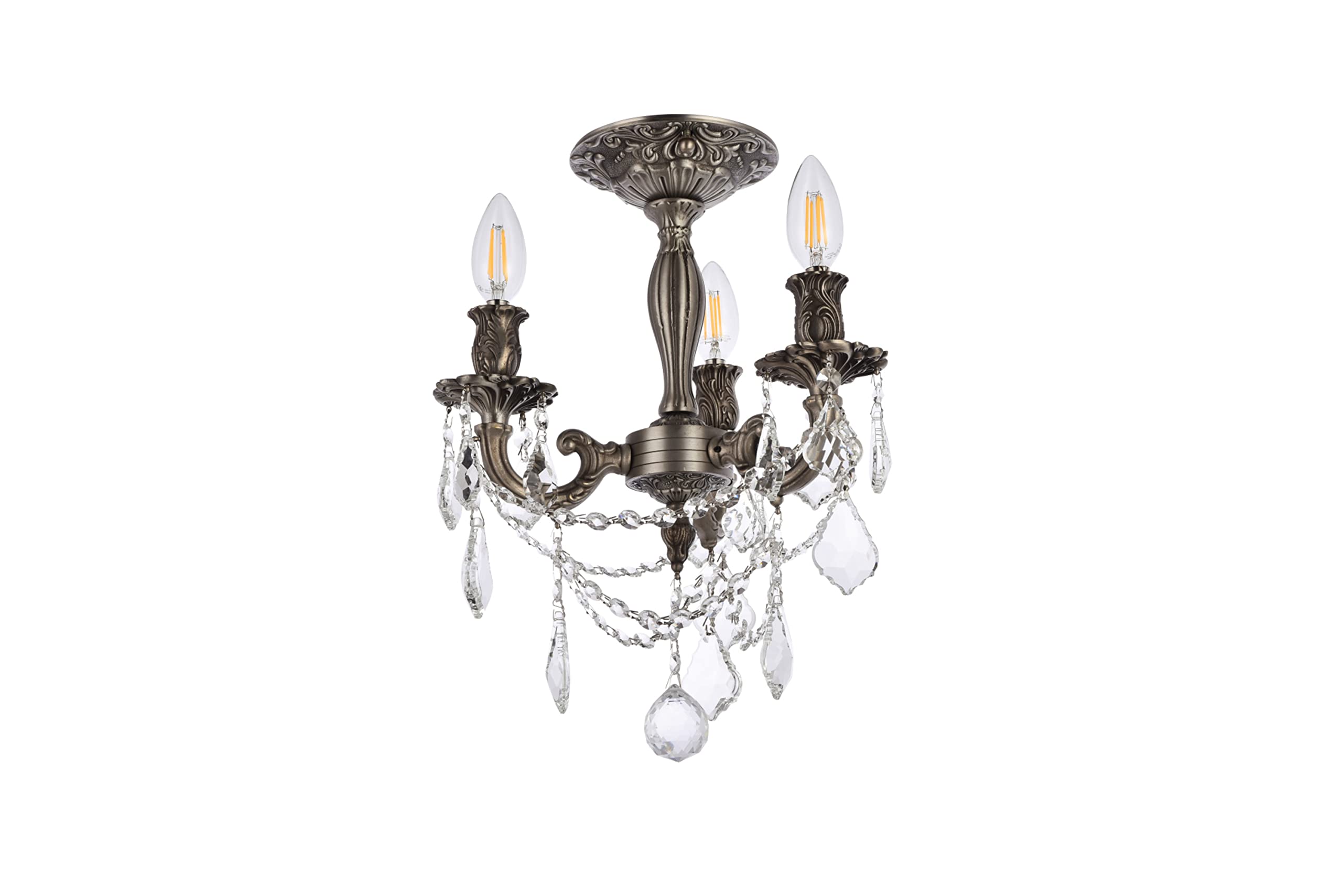 Elegant Lighting Royal Cut Crystal Pendant Light, 13in Pewter, Stainless Steel, Wood, Glass, Model 9203F13PW/RC