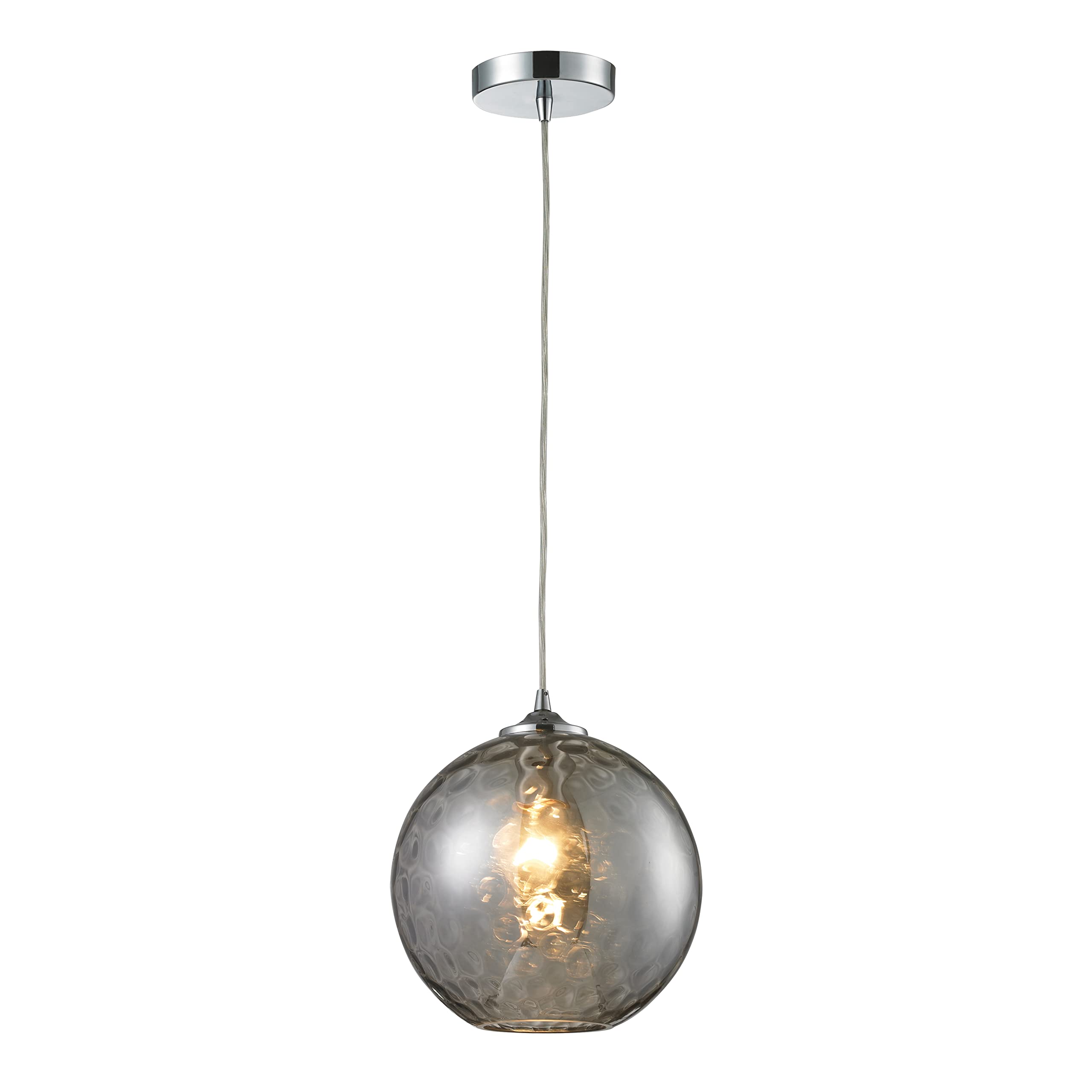 Elk Home Watersphere Mini Pendant - 1-Light in Polished Chrome Finish, with Smoke Hammered Glass, Modern/Contemporary Style