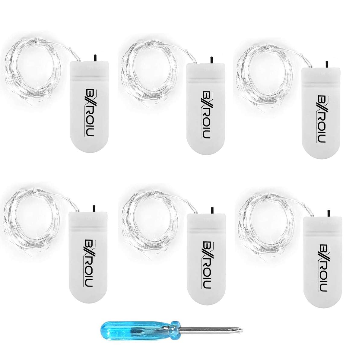 BXROIU Fairy Lights, 6 Pack, 20 LEDs, 6.6Ft Micro Silver Wire, Battery Operated, Cool White, Perfect for Bedroom, Christmas & Wedding Decor