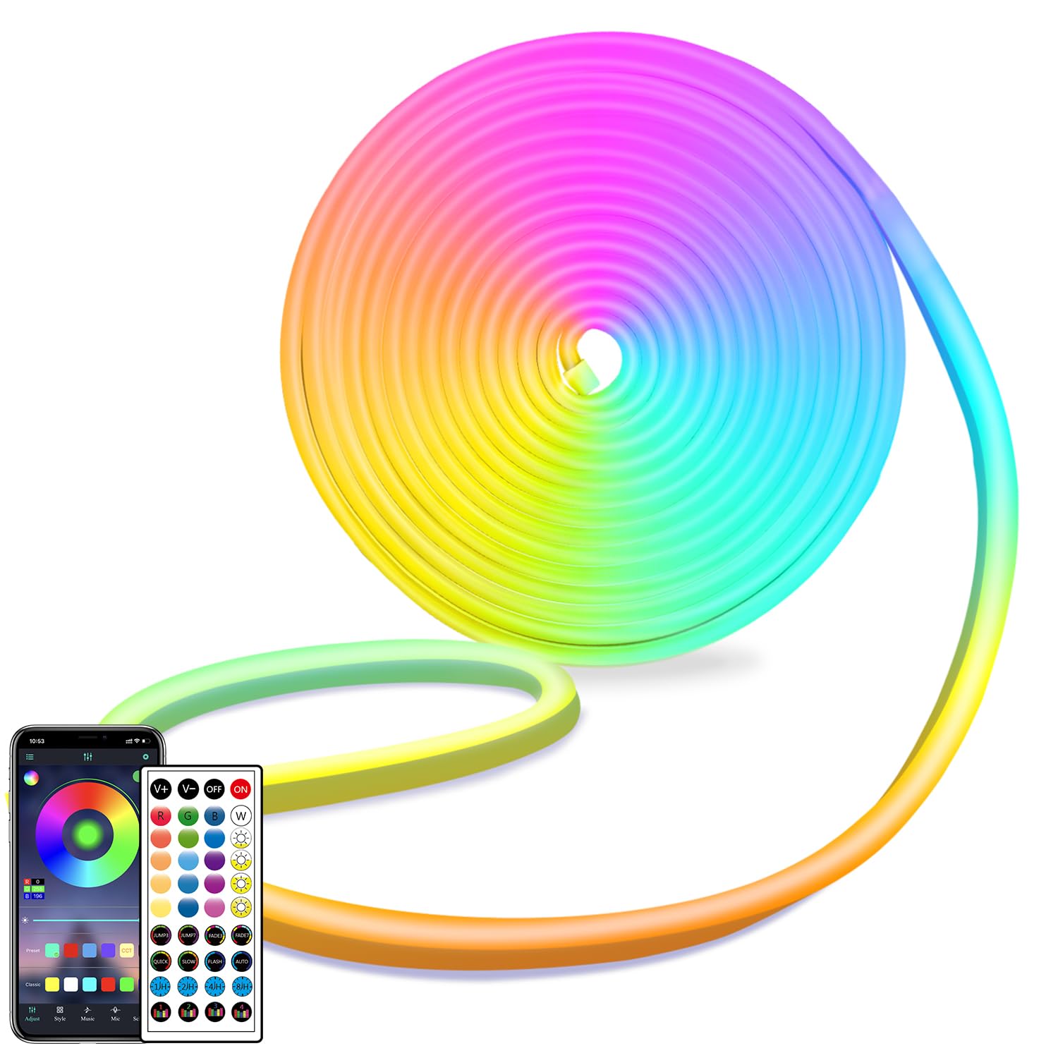 Segrass 16.4Ft Rgb Led Neon Light Strip - Waterproof, Flexible, App Remote Control For Decor