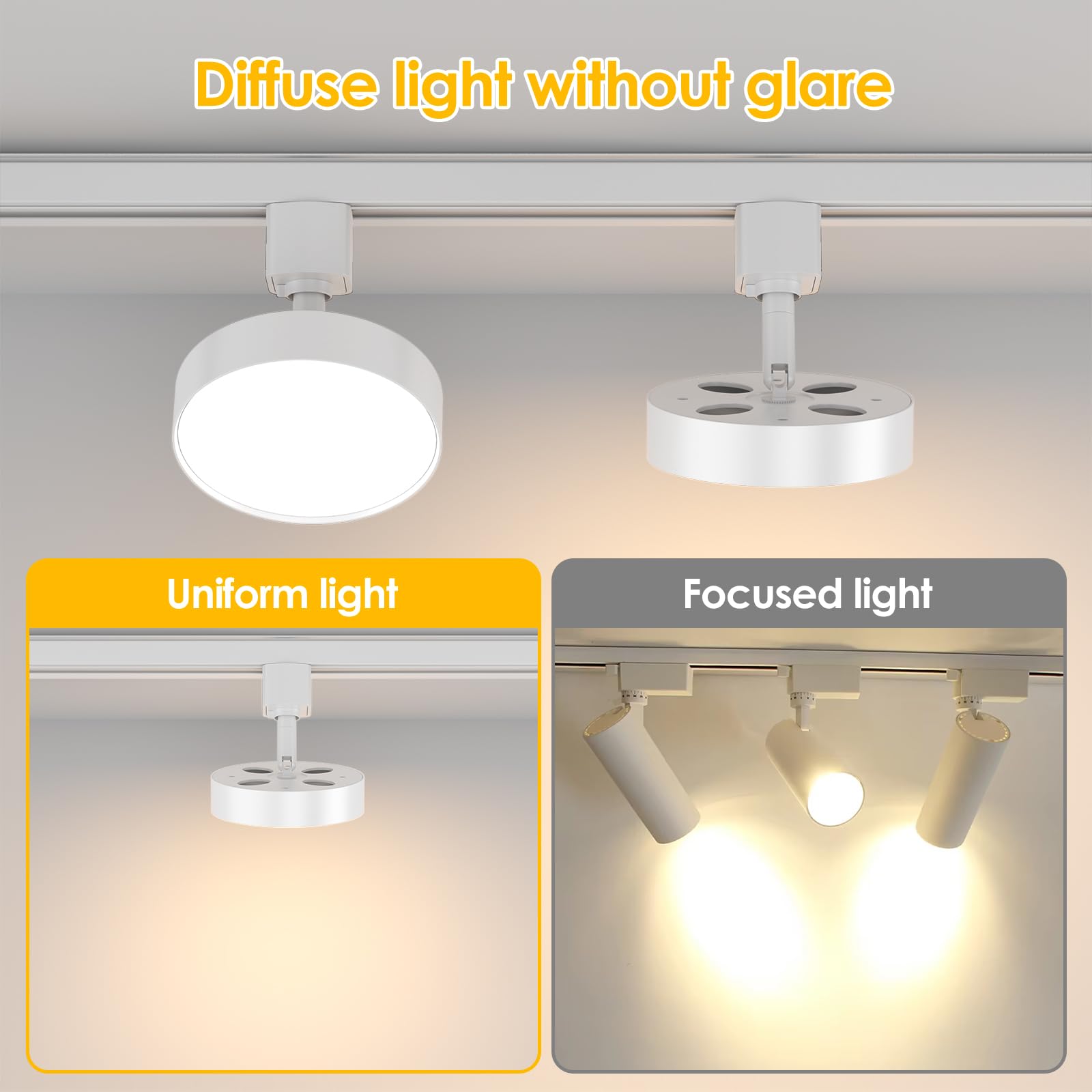 TuyuBEE Dimmable LED Track Lighting Heads, 12W 1000lm, Flicker Free, H Type, 4 Pack, White, Aluminum, Model T-TLBU12