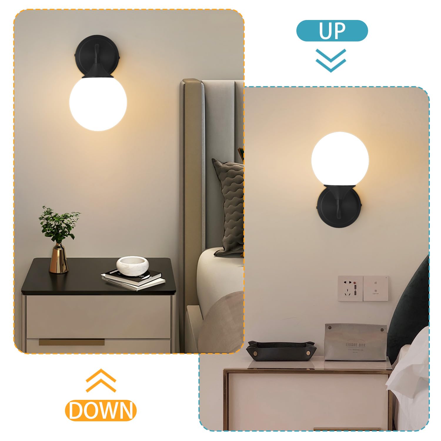 Ritakcdn Black Bathroom Light Fixtures, Modern Vanity Lighting Over Mirror, Mid Century Vintage Wall Sconce Set of Two 1-Light w