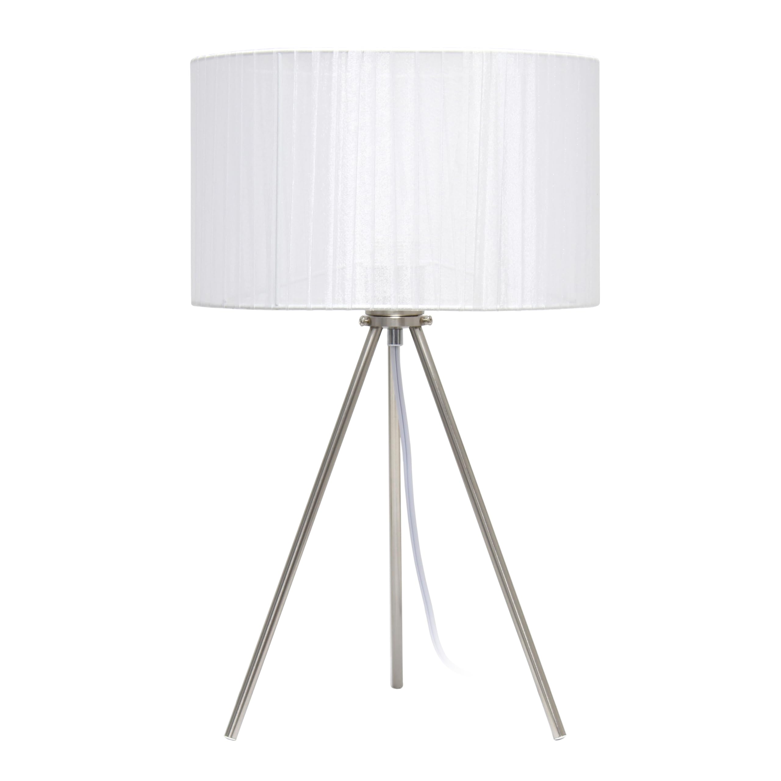 Simple Designs LT1156-WHT Modern Brushed Nickel Tripodal Table Lamp for Living Room, Dining Room, Bedroom, Office, Family Room, White Shade