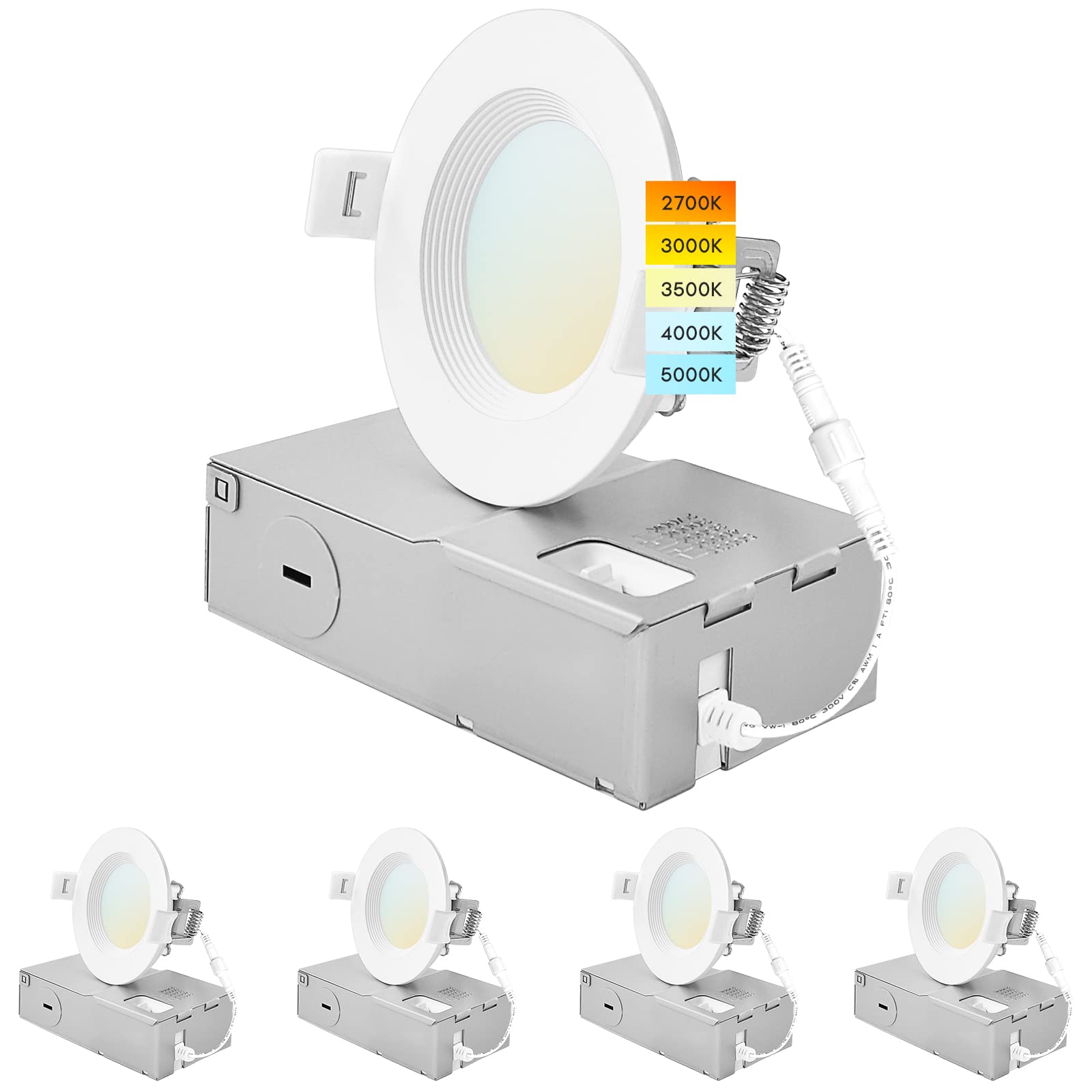 LUXRITE 3 Inch Ultra Thin LED Recessed Lighting, 6W, 5 Color Selectable 2700K | 3000K | 3500K | 4000K | 5000K, CRI 90, 400 Lumen