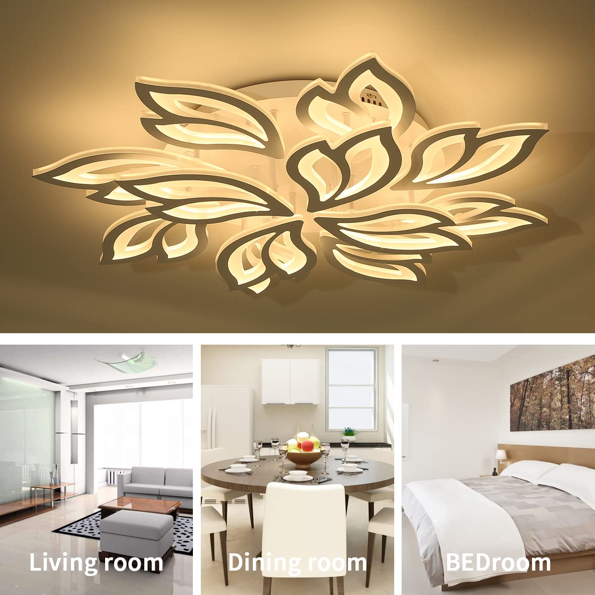 Garwarm Modern Ceiling Light,32Dimmable Led Chandelier Flush Mount Ceiling Lights,Remote Control Acrylic Leaf Ceiling Lamp Fixtu