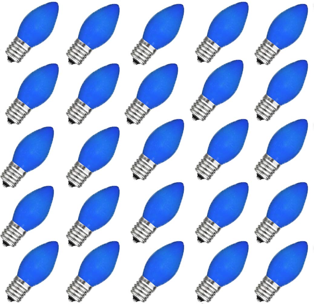 Goothy 25 Pack C7 Blue Christmas Replacement Light Bulbs, C7 Blue Incandescent Light Bulbs For Christmas Outdoor Patio Indoor St