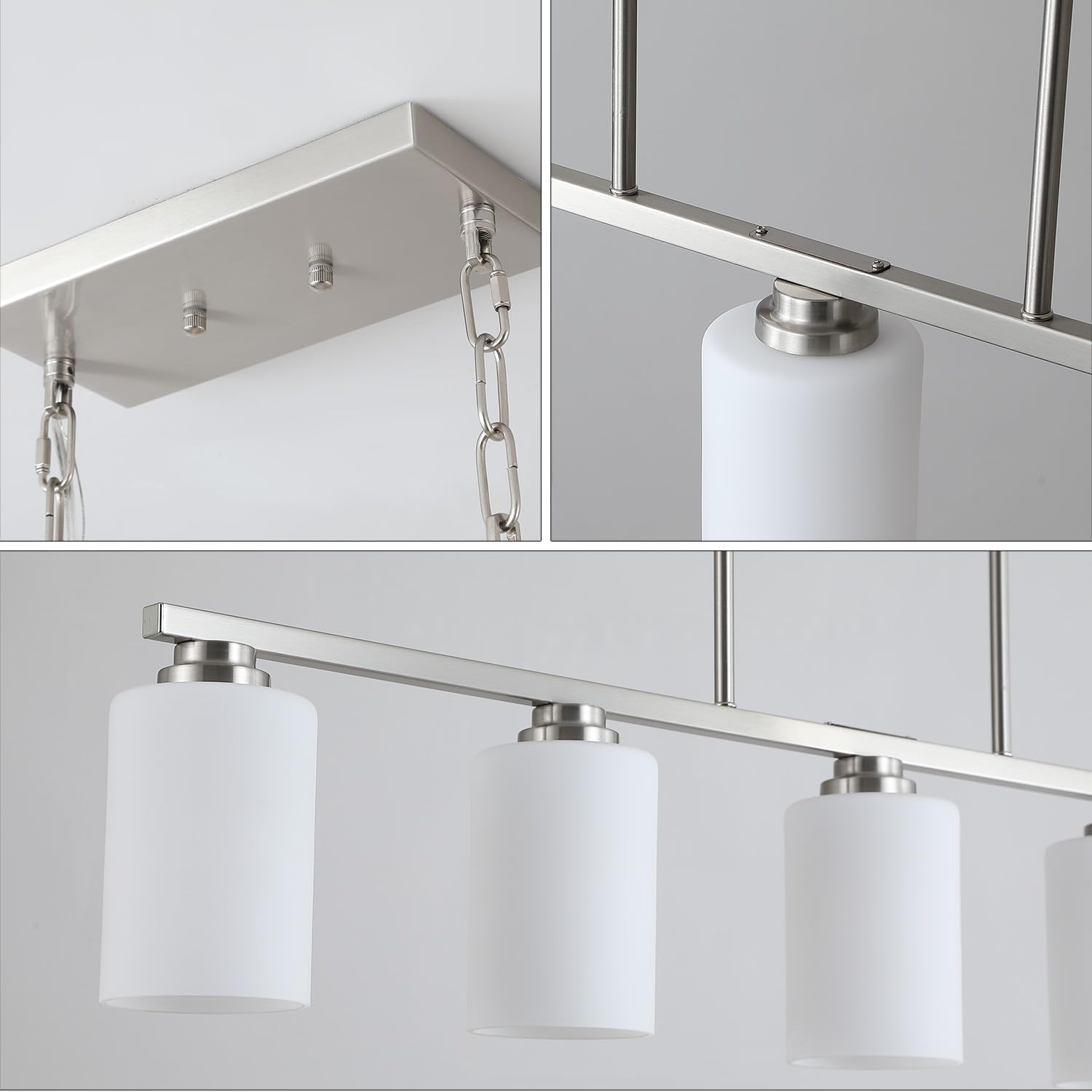 Mecgirn Island Light For Kitchen  Brushed Nickel Dining Room Light Fixture Over Table With Milk Glass Shade  5-Light Linear Chandelier Pendant Lighting For Dining Table Kitchen Island Living Room