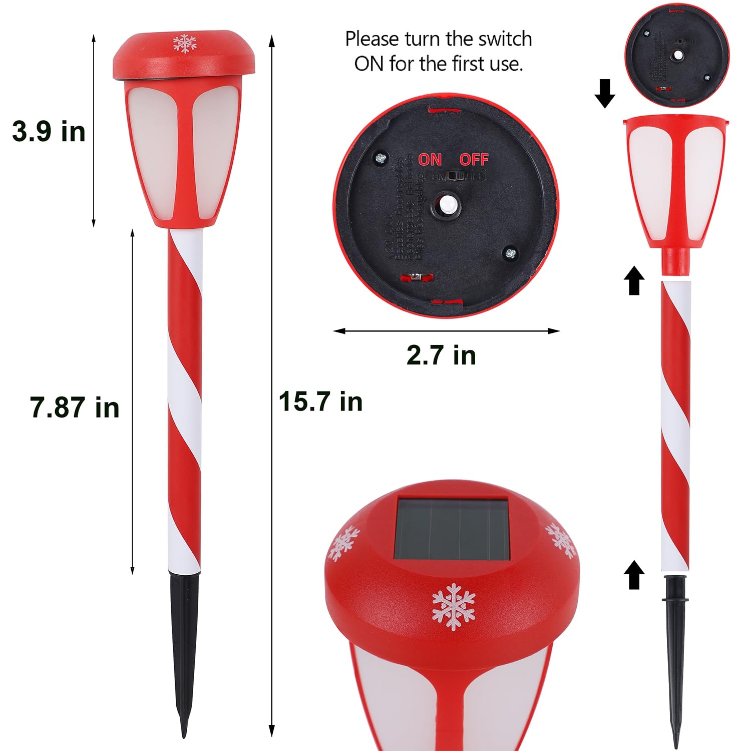 Dynaming 10 Pack Solar Christmas Path Lights, Outdoor Solar Powered Color Changing Xmas Garden Pathway Markers, Auto On/Off Cand