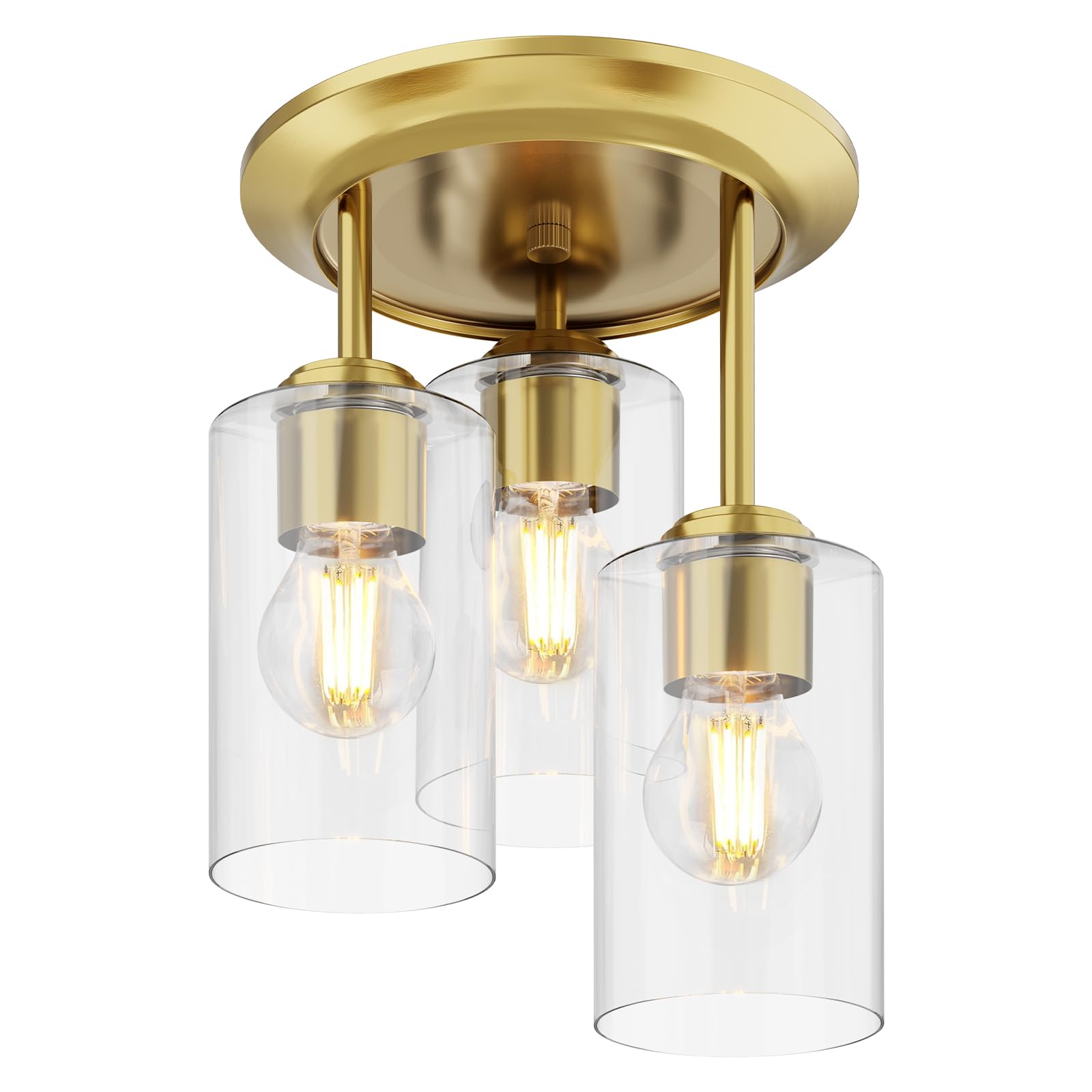Semi Flush Mount Ceiling Light - 3-Light Close to Ceiling Light Fixtures, Matte Black Kitchen Light Fixtures with Clear Glass Sh