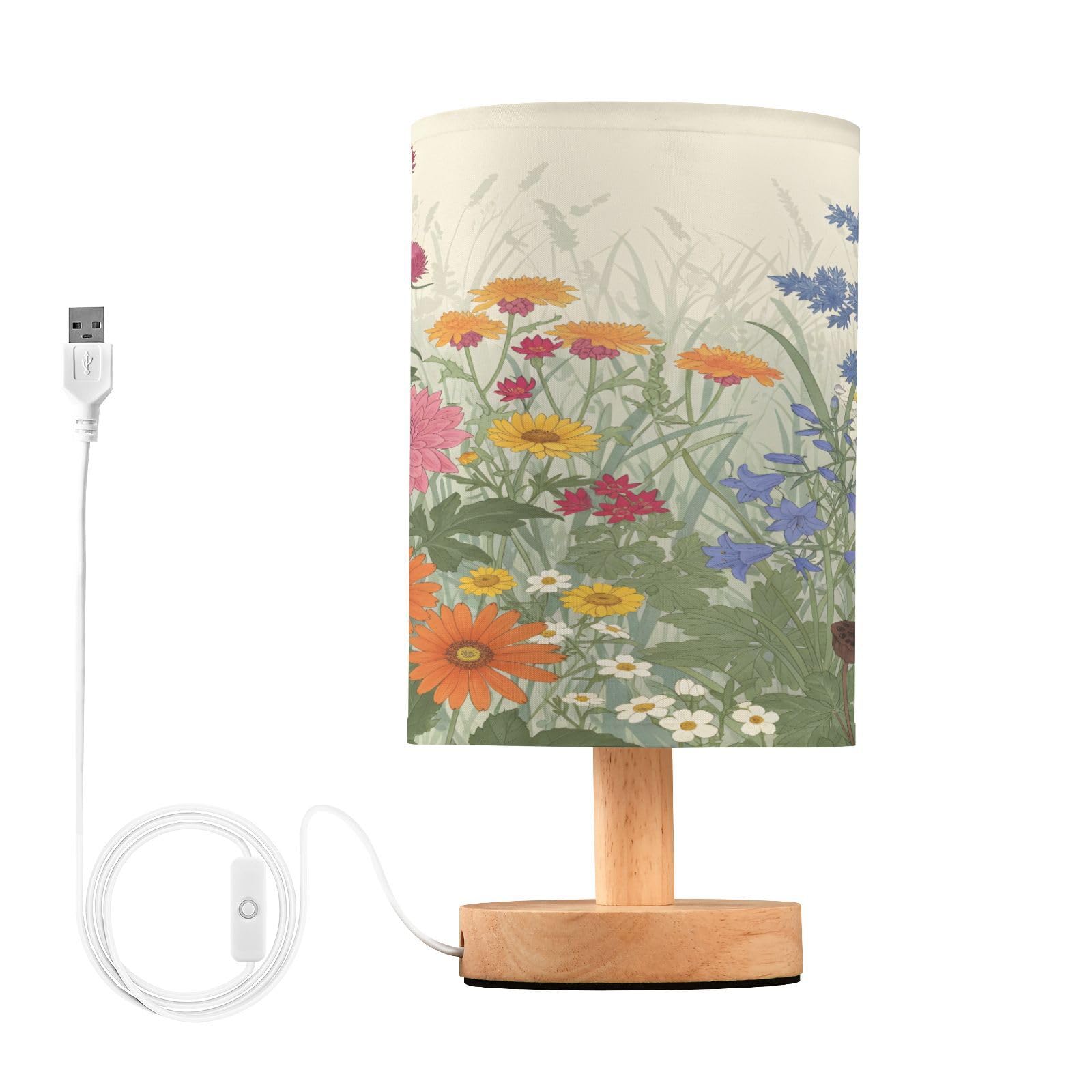 ALAZA Spring Wild Flowers Floral Table Lamp for Bedroom USB Port Bedside Lamp Small Nightstand Desk Lamp for Girls Boys Kids Roo