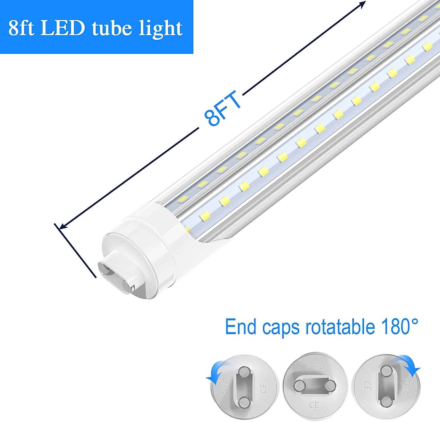 JESLED 8FT LED Bulbs 5000K Daylight 72W 7200LM Dual-End Powered Clear 12 Pack Model JD-8FTR17DA3R-72