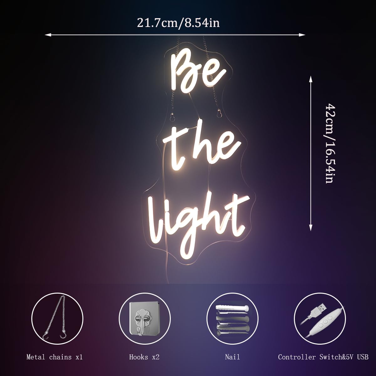 QiaoFei inBe The Lightin Neon Sign, Warm White Decorative Light, Medium Size, Model QFLGT240914011