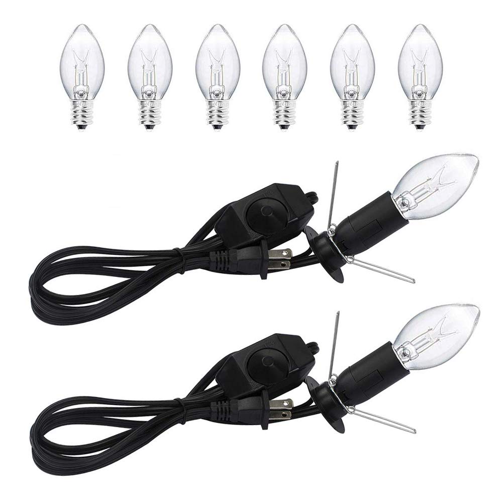 Ohlgt 2-Pack Salt Lamp Cord With Dimmer Switch & 6 Halogen Bulbs, 5Ft Cords, C