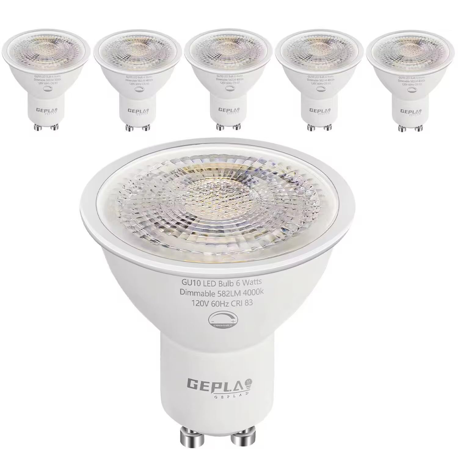 6-Pack GU10 LED Bulbs 6W Dimmable,4000K Cool White, 582LM,38° Beam Angle, Replacement 50W Halogen Light Bulb, for Spotlight Track&Recessed Lighting