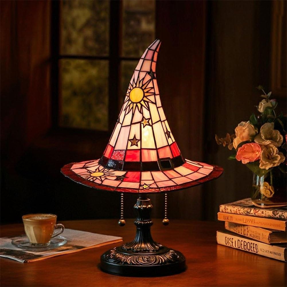 Lyzoten Witch Hat Lamps - Handcrafted Stained Glass Gothic Wizard Hat Lights For Decor, Mystical Bedroom Ambiance & Wiccan Gifts