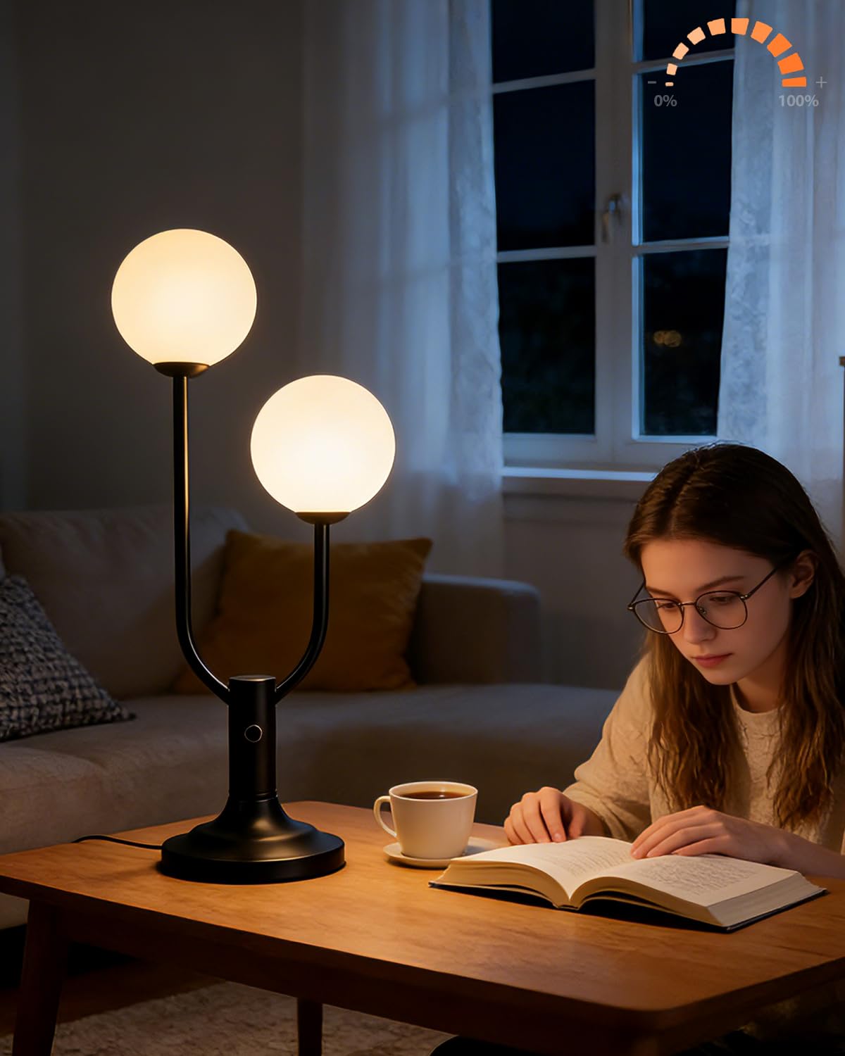 ACOHOOK Modern Black Table Lamp for Bedroom  Dimmable Globe Table Lamp 2-Light Desk Lamp 3000K Warmwhite Nightstand Bedside Lamps for Living Room End Table(G9 Bulb Included)