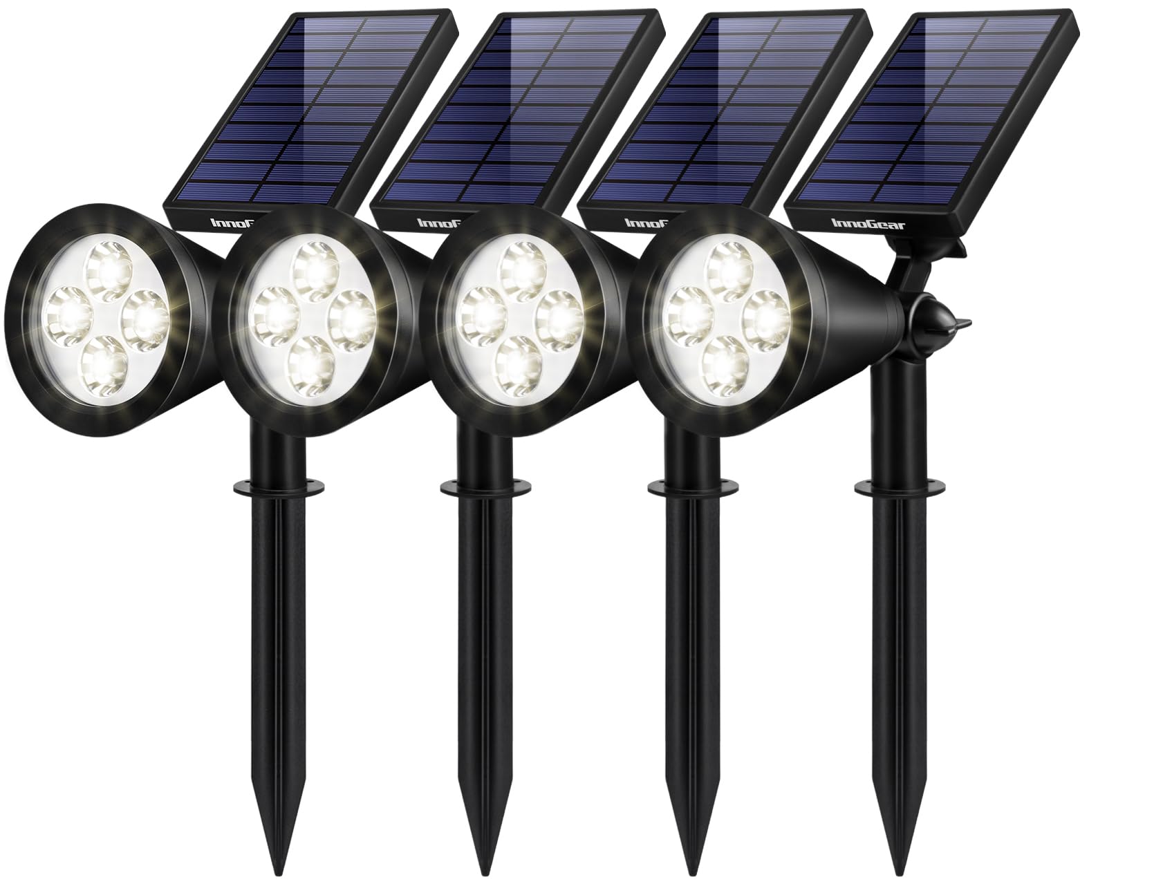 InnoGear Solar Lights Outdoor - Waterproof Garden Spotlight, Auto On/Off, Pack of 4, White, Model SL404, High-impact ABS Plastic