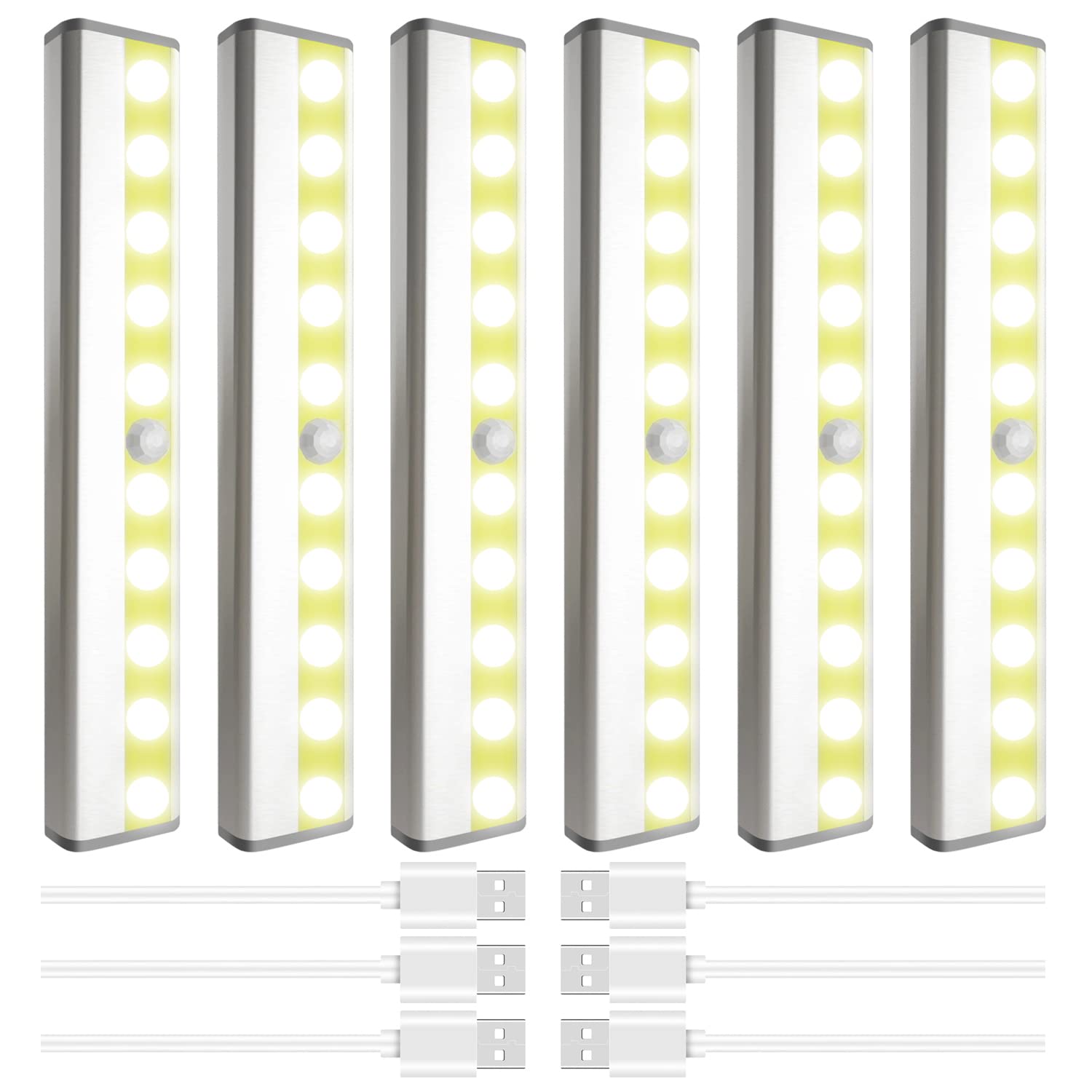 Sixdefly Led Motion Sensor Closet Lights 6 Pack, Wireless Under Cabinet Lighting Rechargeable Under Counter Lights, Homelife Motion Sensor Led Lights, Night Light Bar For Kitchen Wardrobe