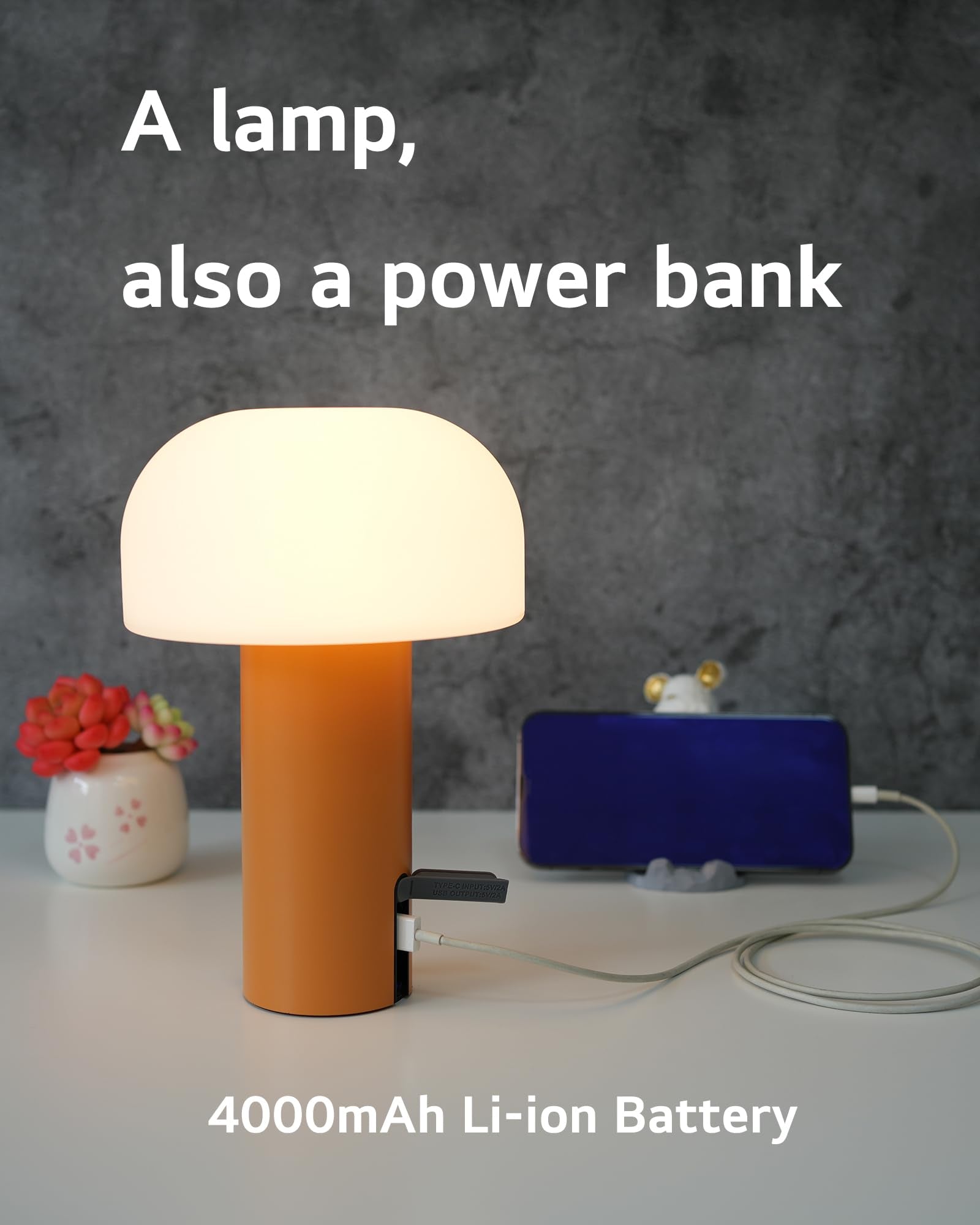 Ilovinit Rechargeable Outdoor Mushroom Table Lamp - Waterproof, Portable, Touch Dimming, Orange