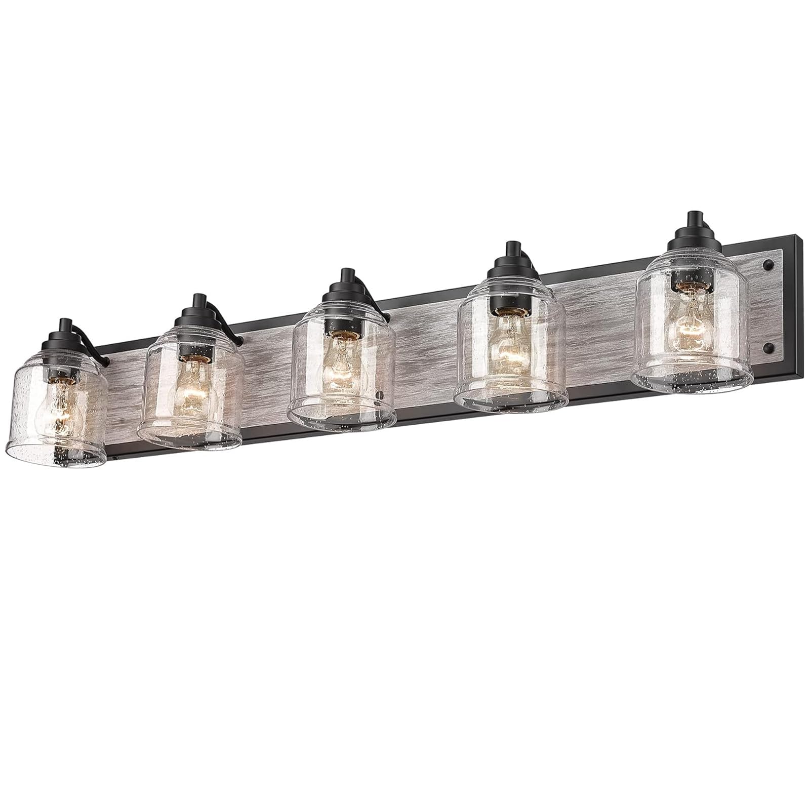 40" Large Farmhouse Bathroom Vanity Light,Handmade Grey Wood Vanity Light With Bubble Glass Shades,5-Light Rustic Wall Sconce Lighting Fixtures Over Mirror, Bd005-5-Bk