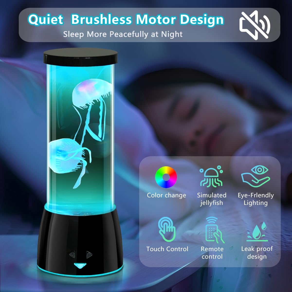 LEDHOLYT LED Jellyfish Lamp - Remote Dimmable Multi & Color Changing Mood Light - Black - Model JF6607 for Room Decoration