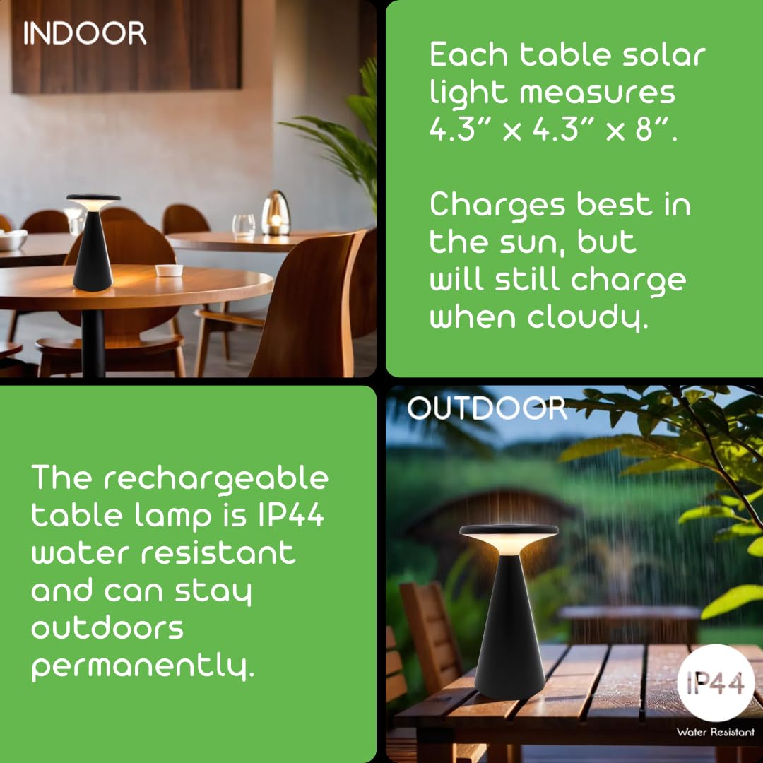 Verluce - Portable Solar Powered Mushroom Led Table Lamp - Indoor/Outdoor Use - Stepless Dimming - Up To 45 Hour Rechargeable Ba