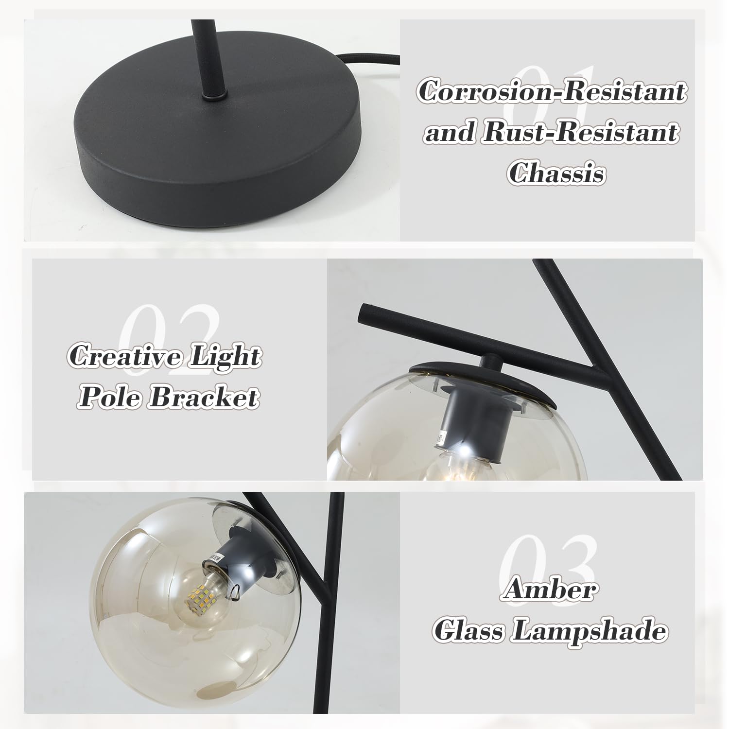 Fulesi Mid Century Table Lamp Vintage Bedroom Desk Lamp Black Nightstand Table Lamp Contemporary Clear Glass Globe Table Lamp Fo