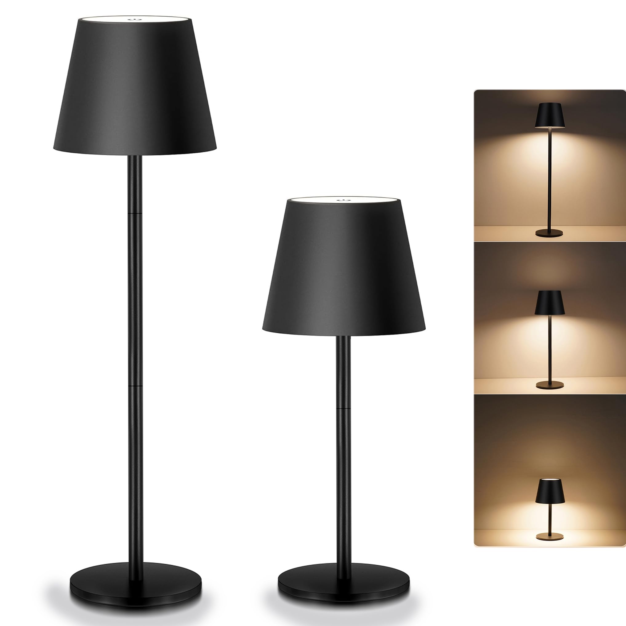 Seyxicnor 2-Pack Cordless Metal Table Lamp, 3 Adjustable Heights, 5400Mah Rechargeable Battery, 3 Colors Touch Dimming, Waterpro