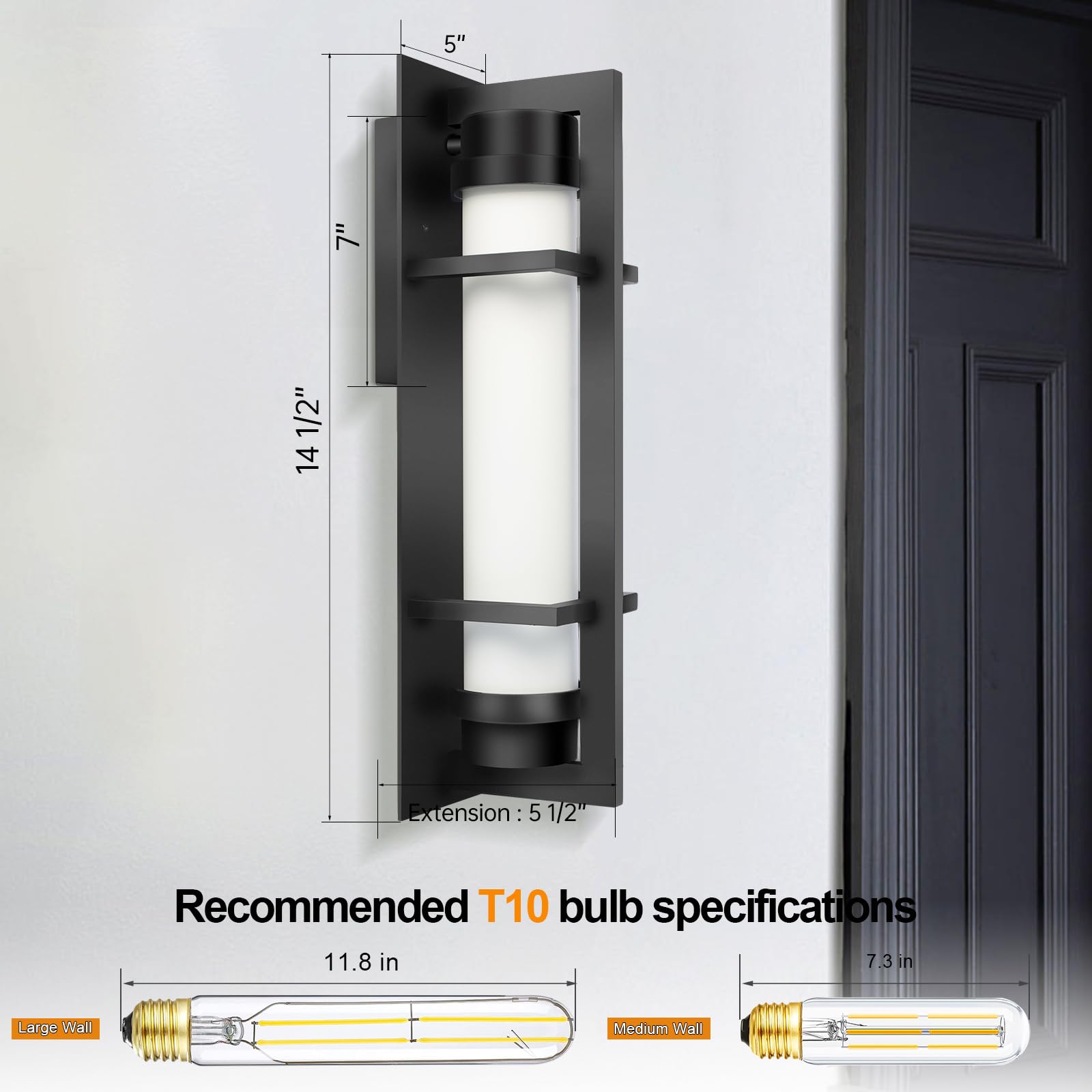 Alvime Outdoor Wall Sconce - Waterproof Black Lantern For Entryway, Patio, Garage, E26 Base