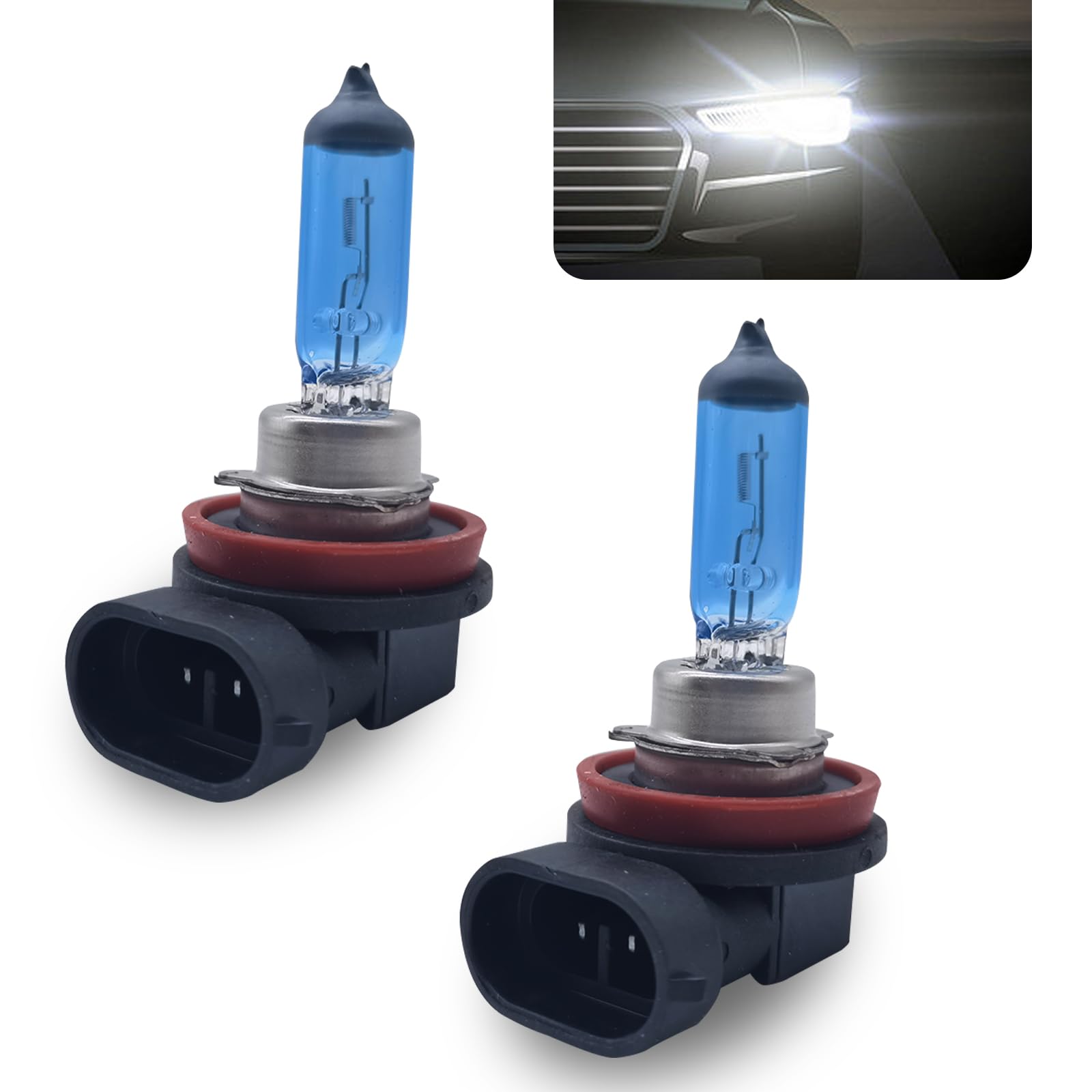GKmow H11 Halogen Bulbs - 12V 55W High Beam Lights - 2 PCS - White - Universal Fit for Cars, SUVs, and Vans