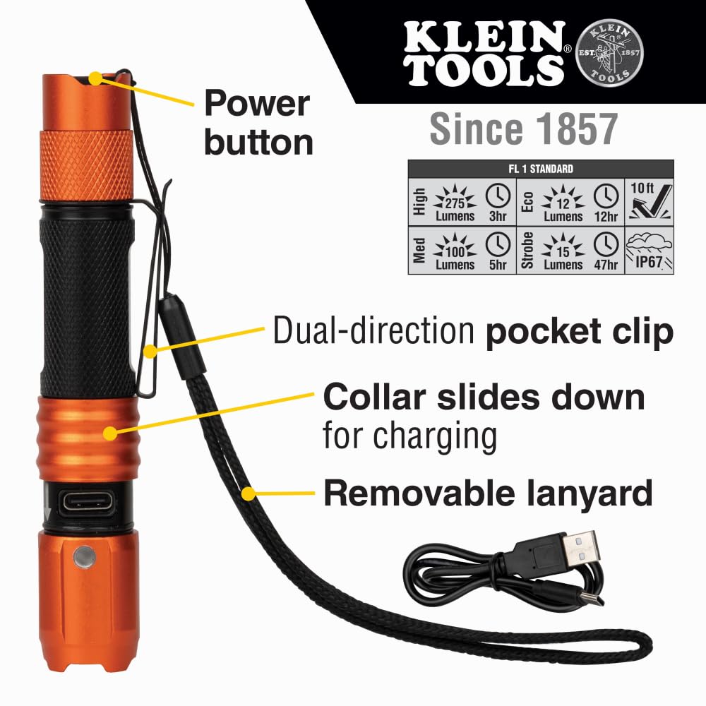 Klein Tools 80079 Headlamp Kit With Rechargeable Led Headlamp, Pocket Flashlight And Bracketed Headlamp Strap, For Klein Hard Ha