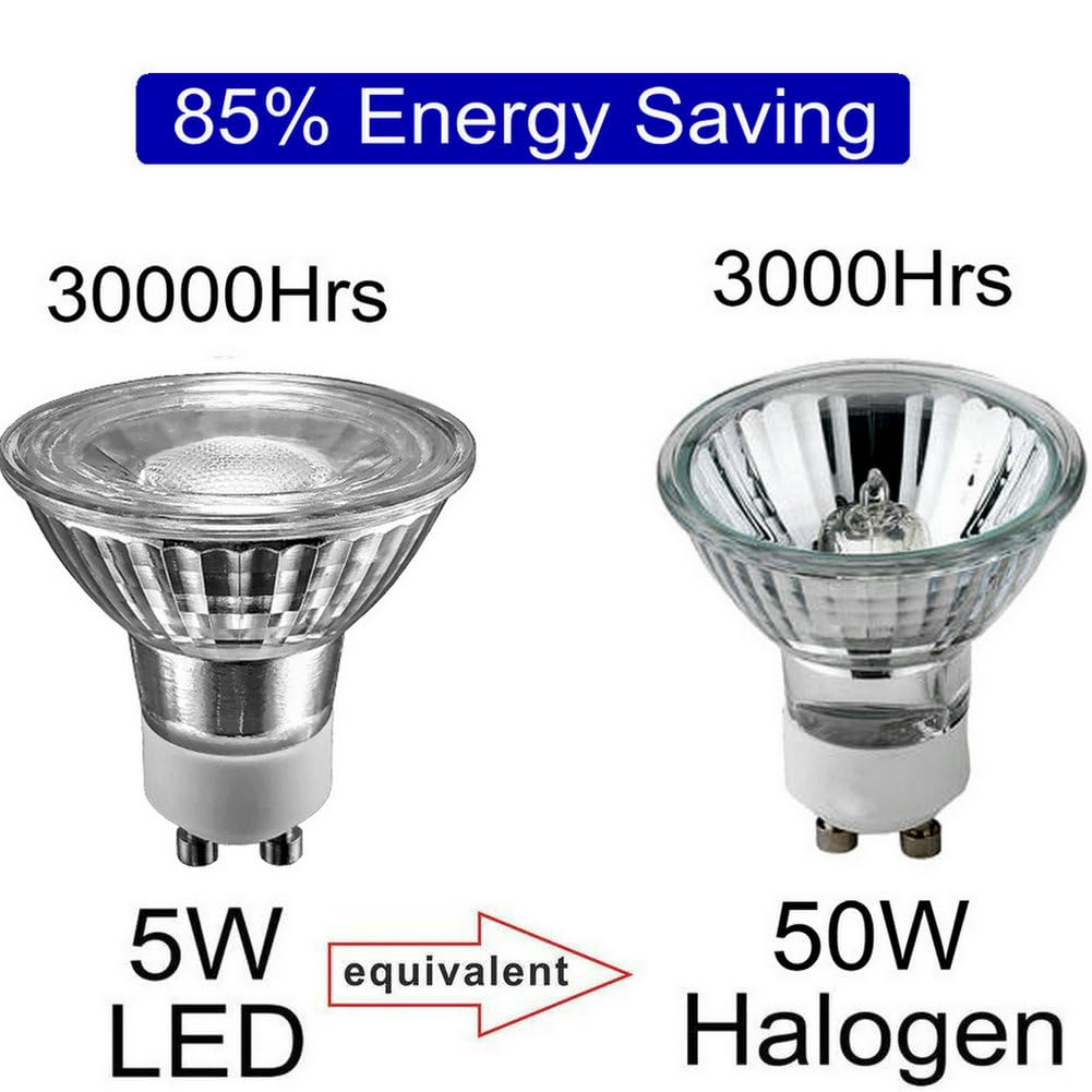 Zorvoxly GU10 LED Light Bulbs, 5W Dimmable Daylight 5000K, 2 Pack, Waterproof Glass Reflector