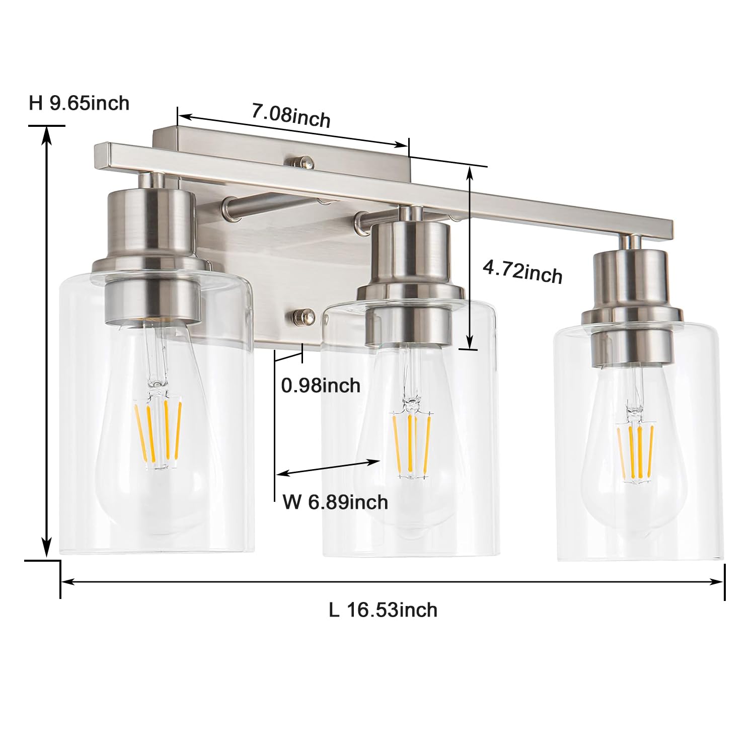Filimitiy Bathroom Vanity Light Fixtures, 3-Light Brushed Nickel Bathroom Lights, Wall Sconces With Clear Glass Shade For Hallwa