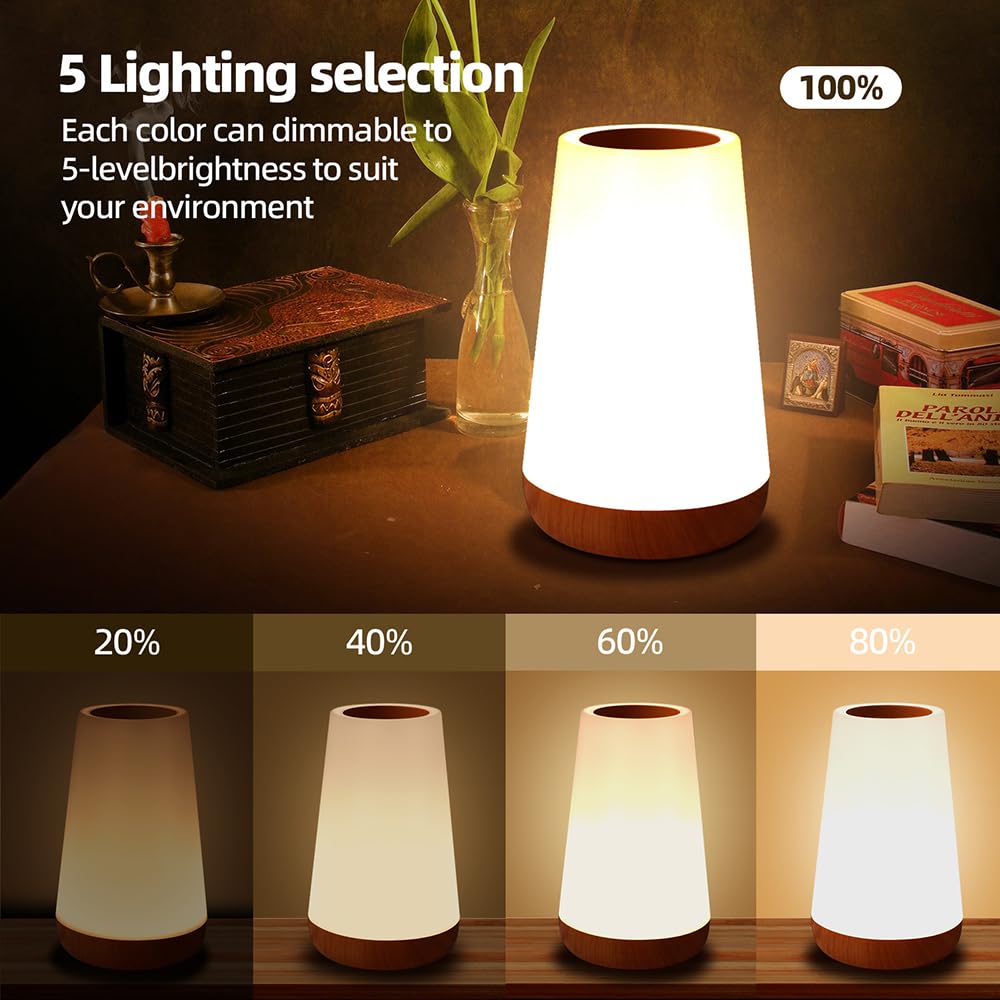 Luxxflour Night Light Lamp, Dimmable Touch Lamp For Bedroom, Portable Table Bedside Lamp, 5 Brightness & 13 Rgb Colors, Night Li