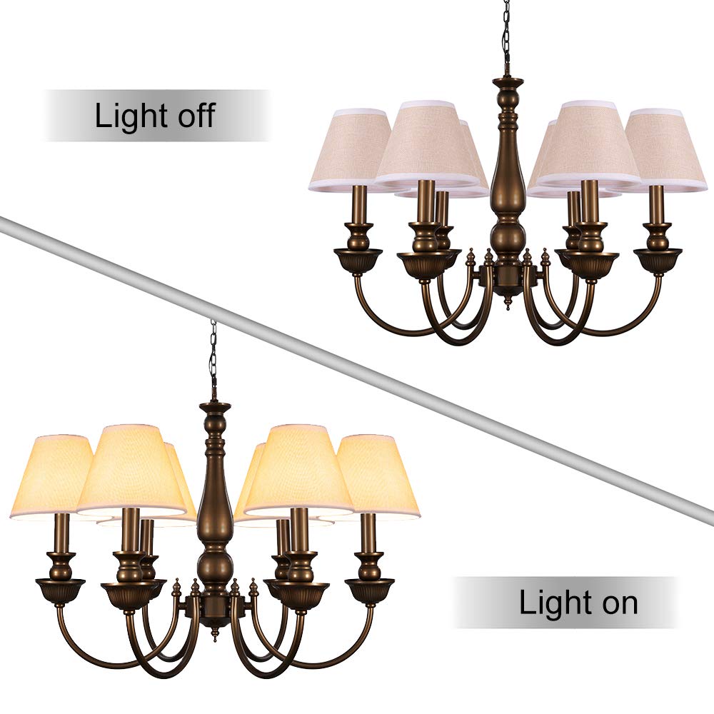Wellmet Small Clip-on Drum Lamp Shades Set of 6, Linen, 3in x 6in x 5in, Model LP-TAP-Linen