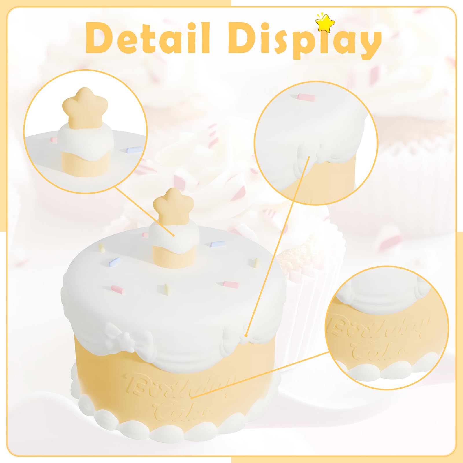 Hpydiy Cute Birthday Cake Night Light - Silicone ChildrenS Night Light  Rechargeable Adjustable  Birthday Gift Room Decoration Gift (Yellow)