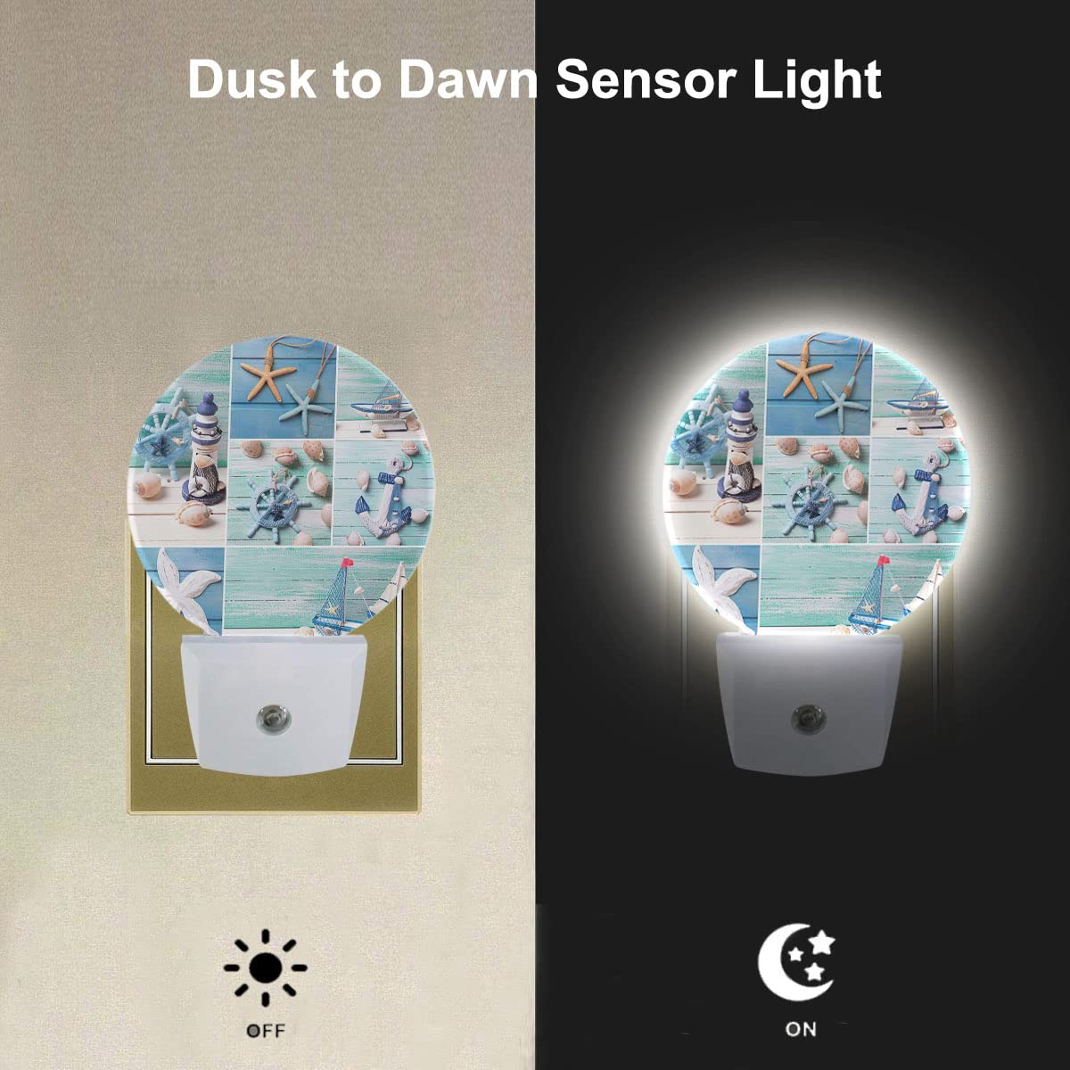Ekobla Starfish And Sea Shell Led Night Light Beach Ocean Sea Dusk To Dawn Night Lamp Auto Sensor For Home Indoor Bathroom Hallw