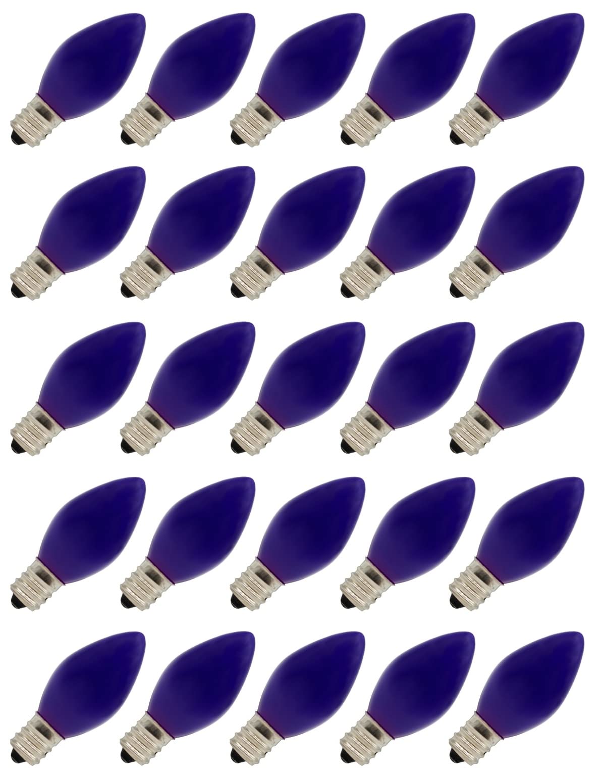 Creative Hobbies Pack Of 25 C7 Led Purple Replacement Light Bulbs, 0.7W Ceramic Led Vintage Light Bulbs For C7 Outdoor String Li